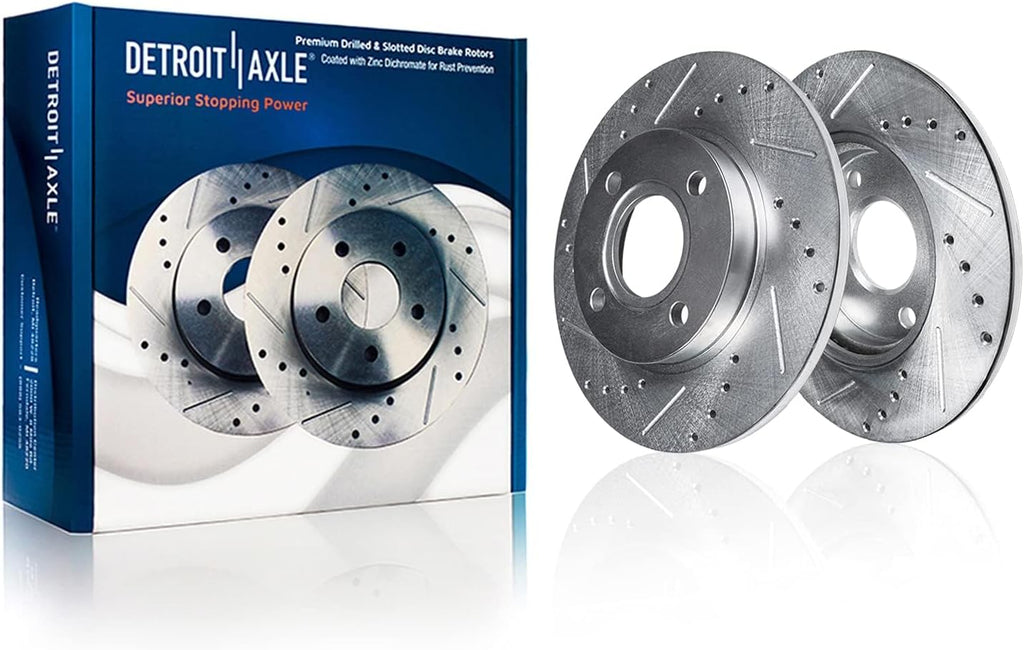 Detroit Axle - Brake Kit for 2007-2013 Mini Cooper 2008 2009 2010 2011 2012 2013 Drilled Slotted Disc Brake Rotors Ceramic Brakes Pads Replacement : 11.02' inch Front and 10.20' inch Rear Rotor