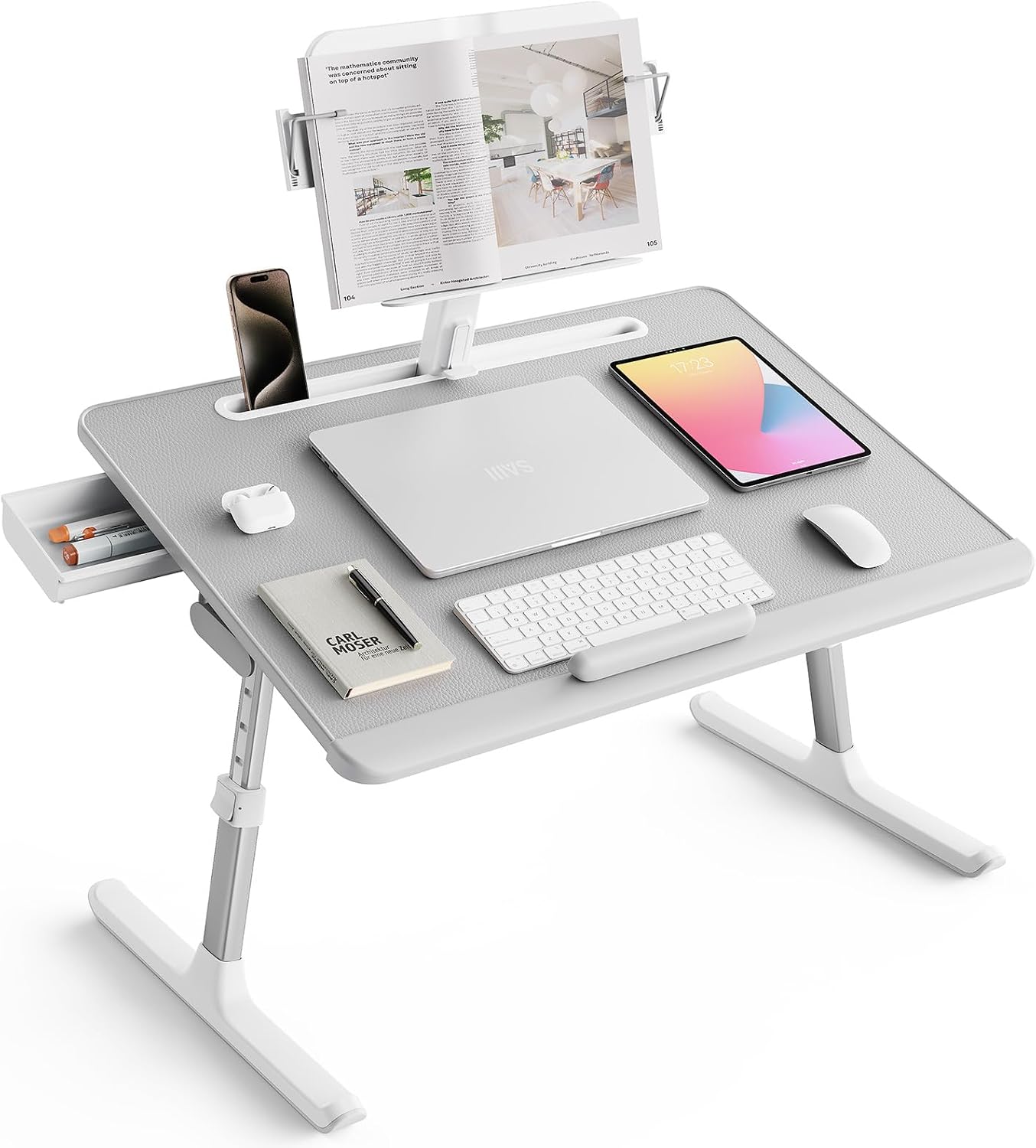 SAIJI Laptop Desk for Bed [Premium XXL Extra Large] with Upgraded Height Angle Adjustable Book Stand,Multi-Purpose Lapdesk Bed Tray Desk for Working Writing Reading Drawing (Grey)