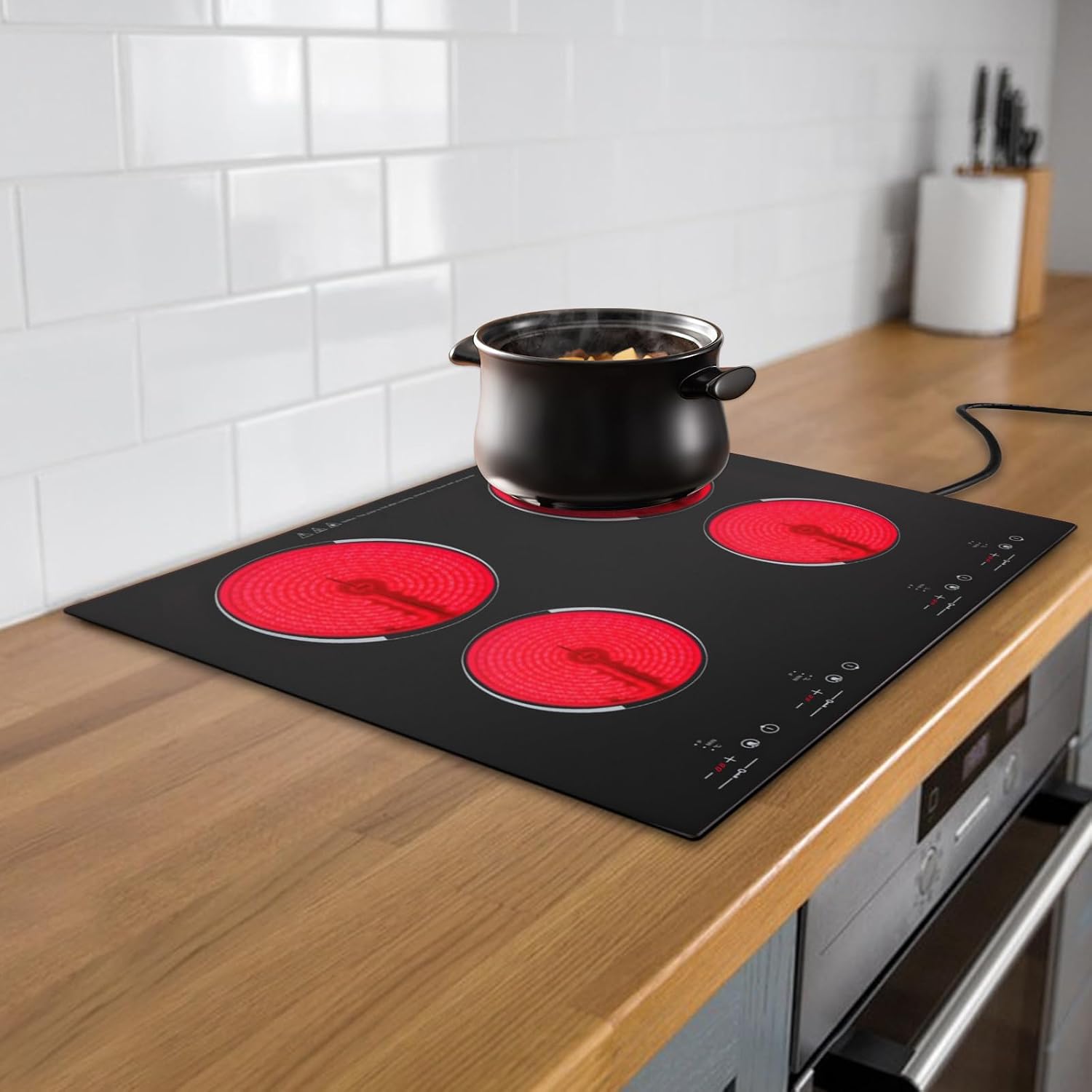 3000W 4 Burners Electric Ceramic Induction Cooktop Built-in Cooktop Electric Stove Top with 4 Electric Burners, 9 Heating Level, Safety Lock, Sensor Touch Control (900W+600W+900W+600W)