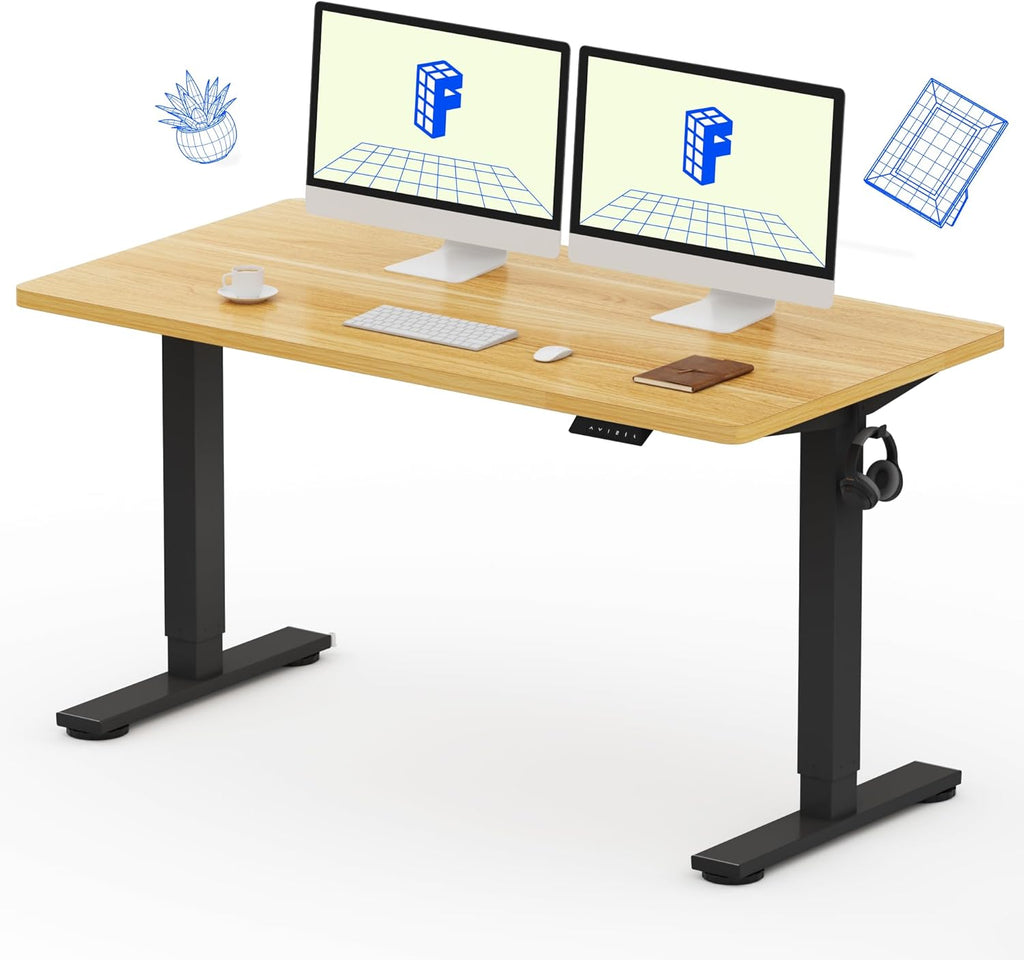 FLEXISPOT EN1 One-Piece Standing Desk, Electric Adjustable with 4 Memory Presets, 176 LBS Capacity, Stable & Quiet, Seamless Desktop for Home Office & Dual Monitors, 55'x28' Maple