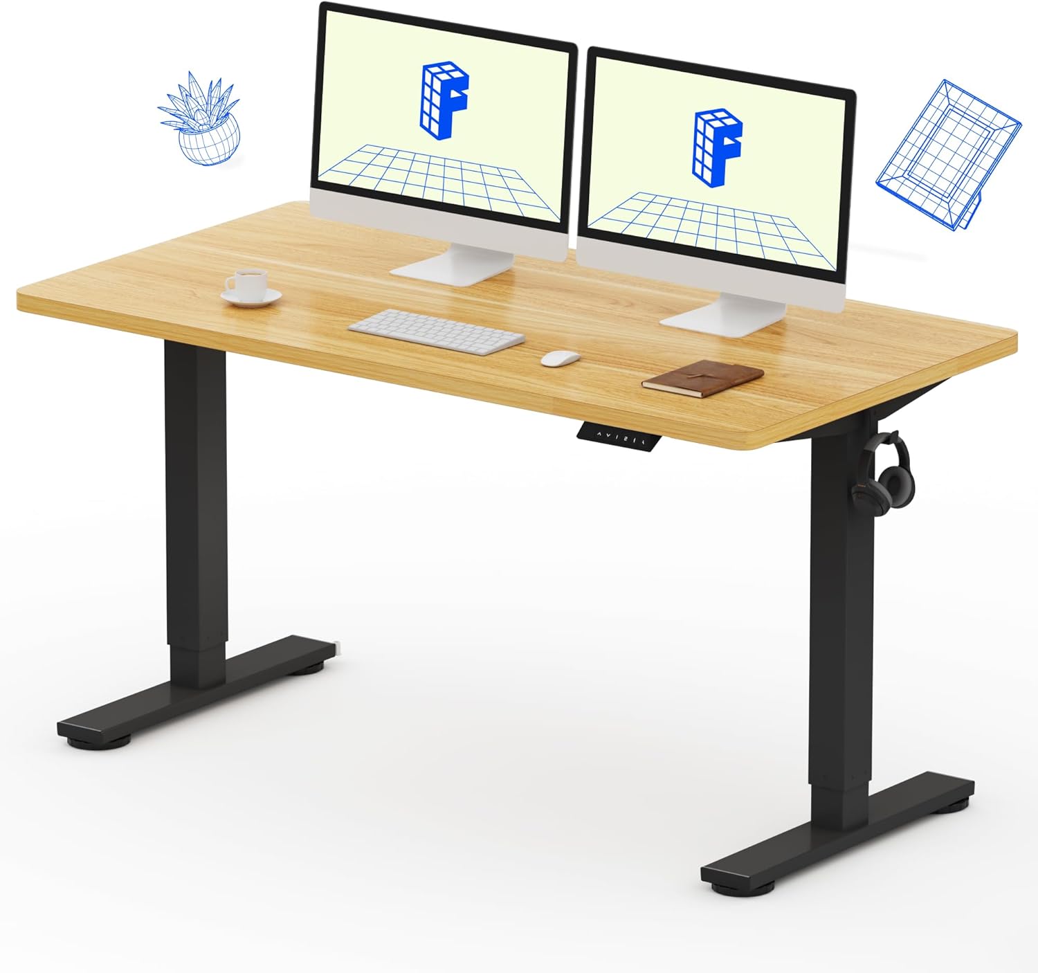 FLEXISPOT EN1 One-Piece Standing Desk, Electric Adjustable with 4 Memory Presets, 176 LBS Capacity, Stable & Quiet, Seamless Desktop for Home Office & Dual Monitors, 55'x28' Maple