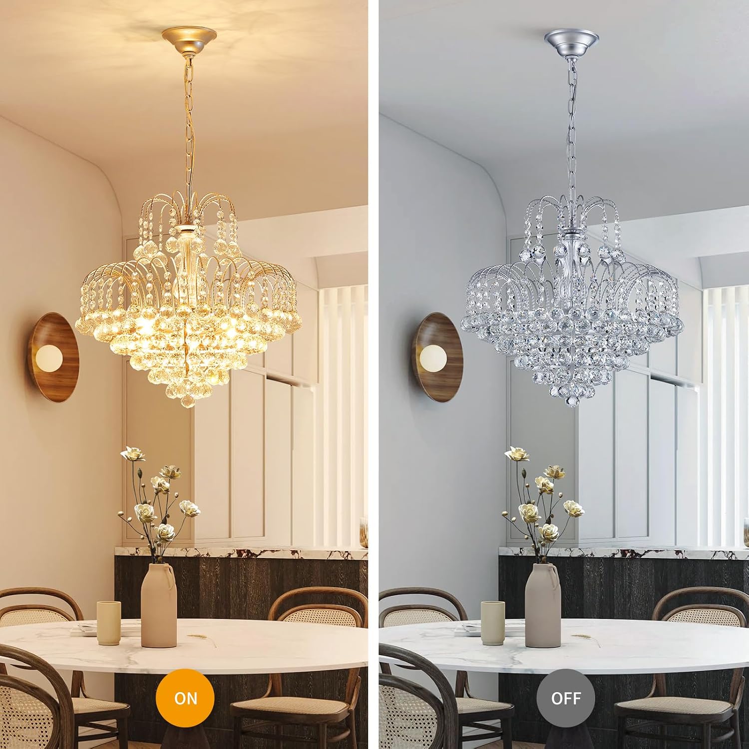 WUZUPS Crystal Chandelier Pendant Flushmount Ceiling Light Modern Lighting Fixture for Bedroom Hallway Bar Kitchen Bathroom, H 17.3' x W 18.9', Silver, E12 Base