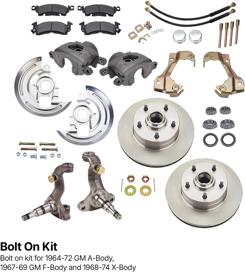 Speedway Motors Deluxe 1964-74 GM Car Front Spindle and Disc Brake Kit - 11' Disc Brakes - Fits A/F/X Body - Improved Stopping Performance - Complete Kit for Easy Installation