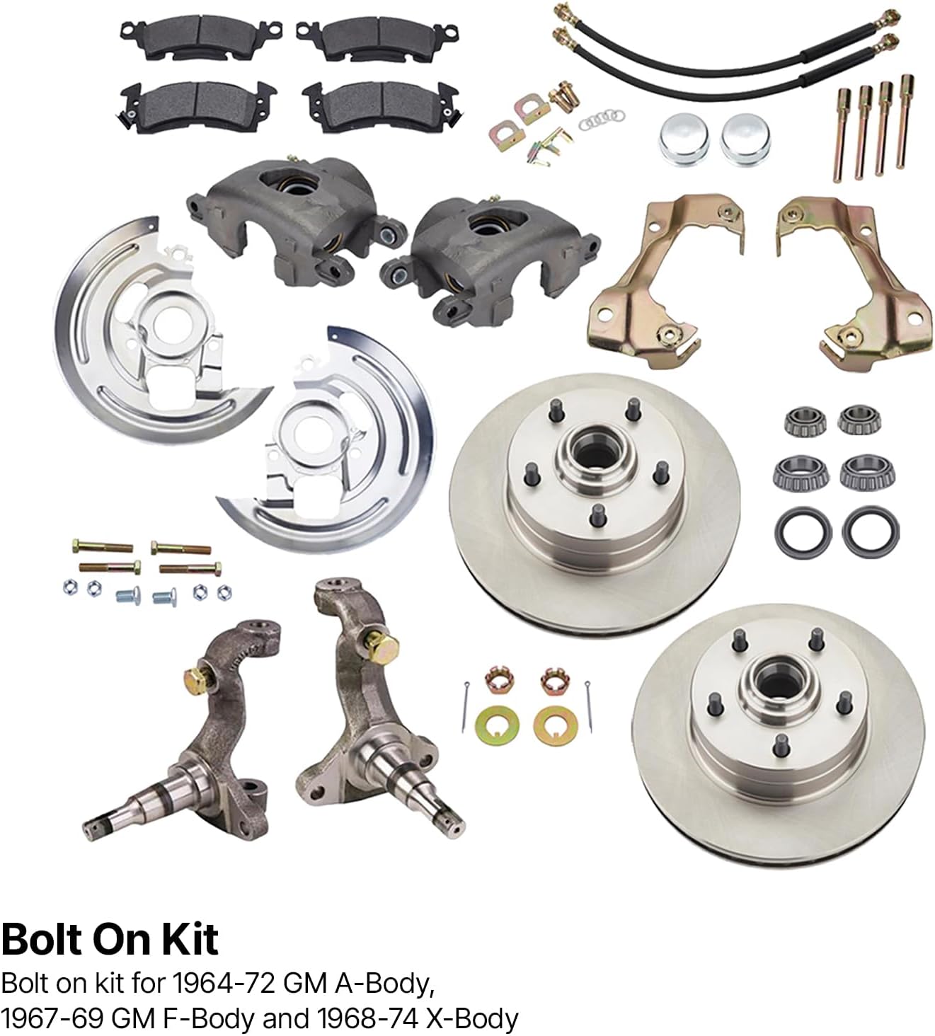 Speedway Motors Deluxe 1964-74 GM Car Front Spindle and Disc Brake Kit - 11' Disc Brakes - Fits A/F/X Body - Improved Stopping Performance - Complete Kit for Easy Installation
