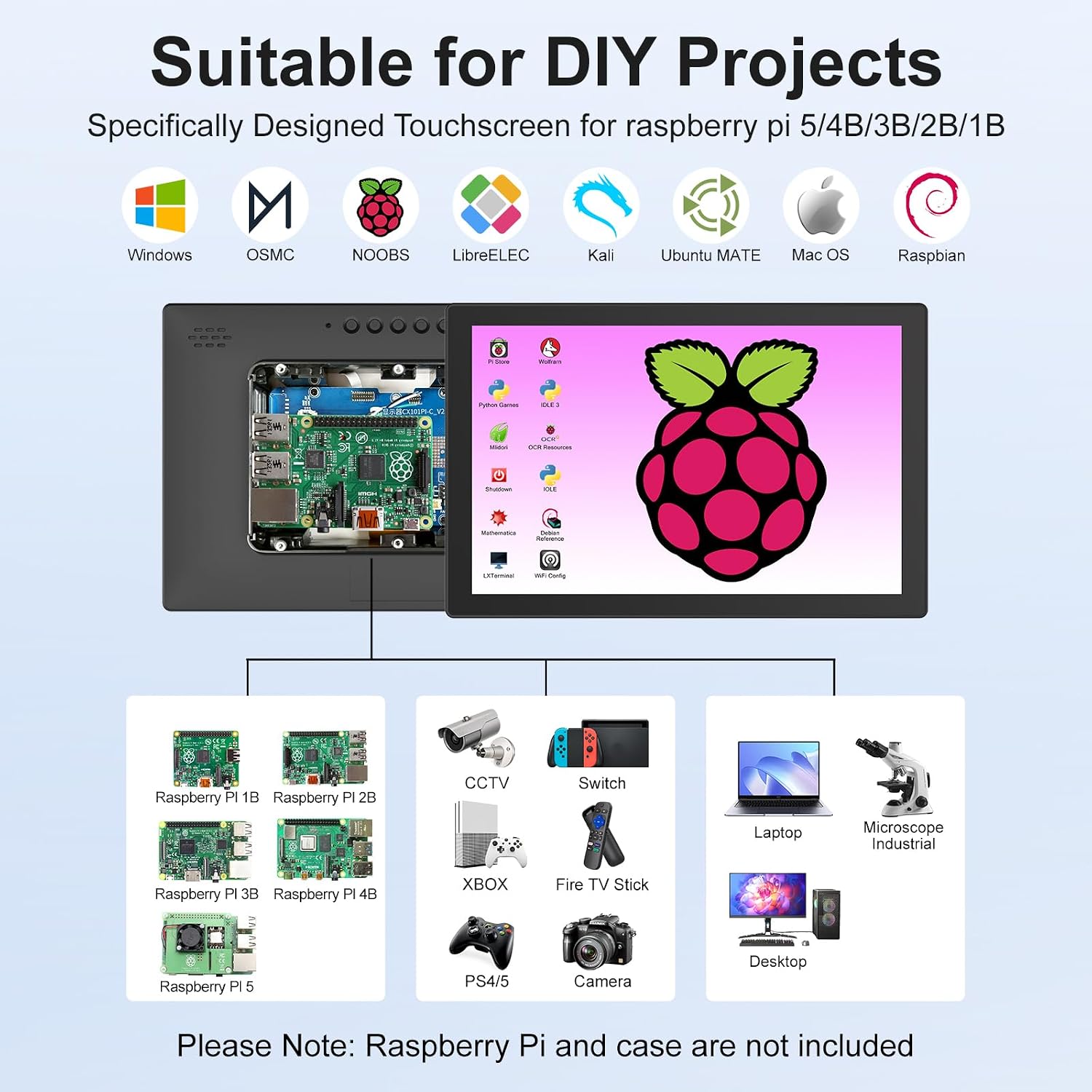 10.1 Inch Touchscreen Monitor - 1920x1200 HDMI Touch Screen Monitor, 10-Point IPS 16:10 Rpi Screen Display for Pi 5/4/3/2/Zero/B/B+ Win11/10/8/7 W/VESA,Speaker,Fan,Stand Driver-Free