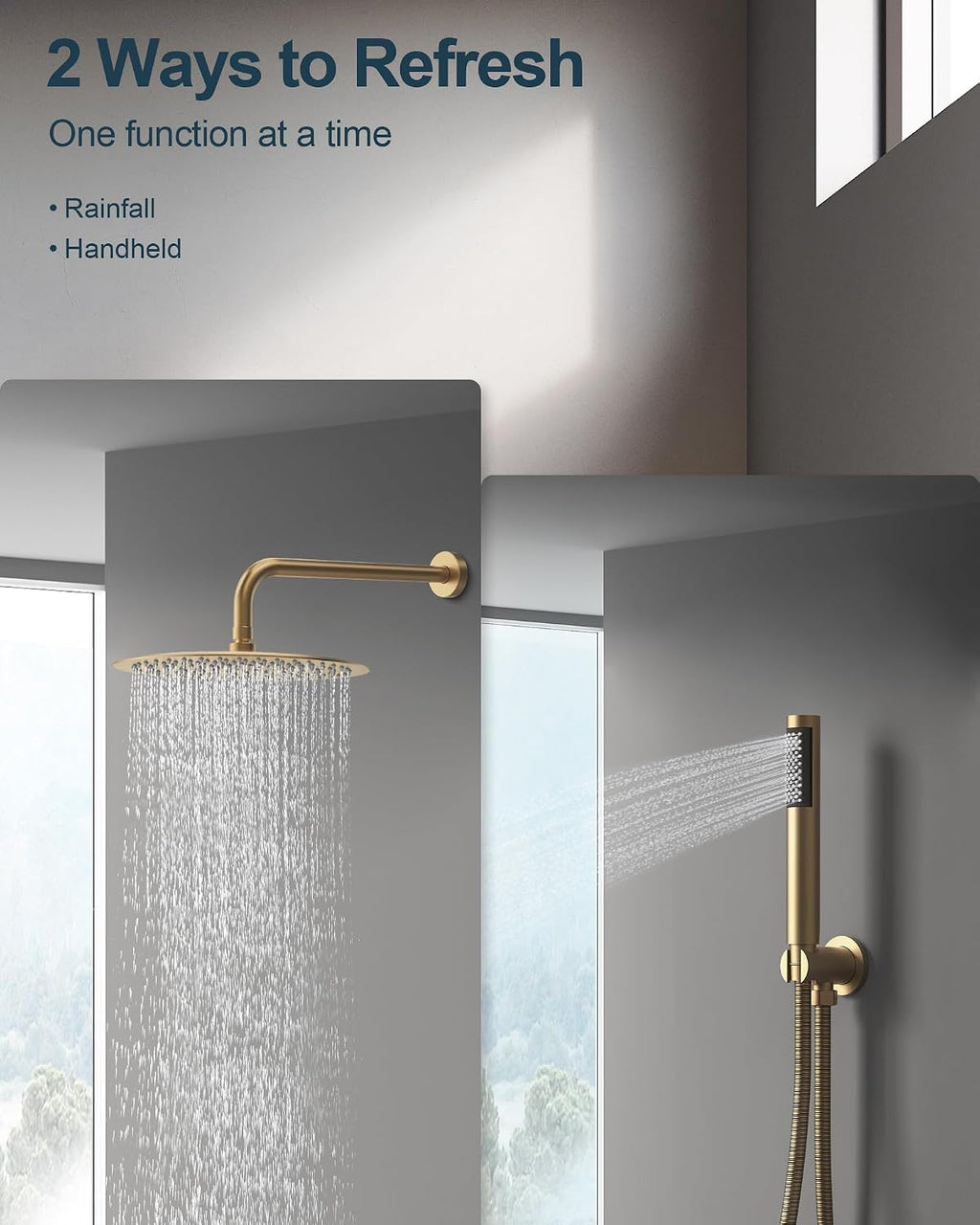 10 Inch Round Shower Faucet Set, High Pressure Rainfall Shower Head and Handheld Sprayer Combo, Brushed Gold