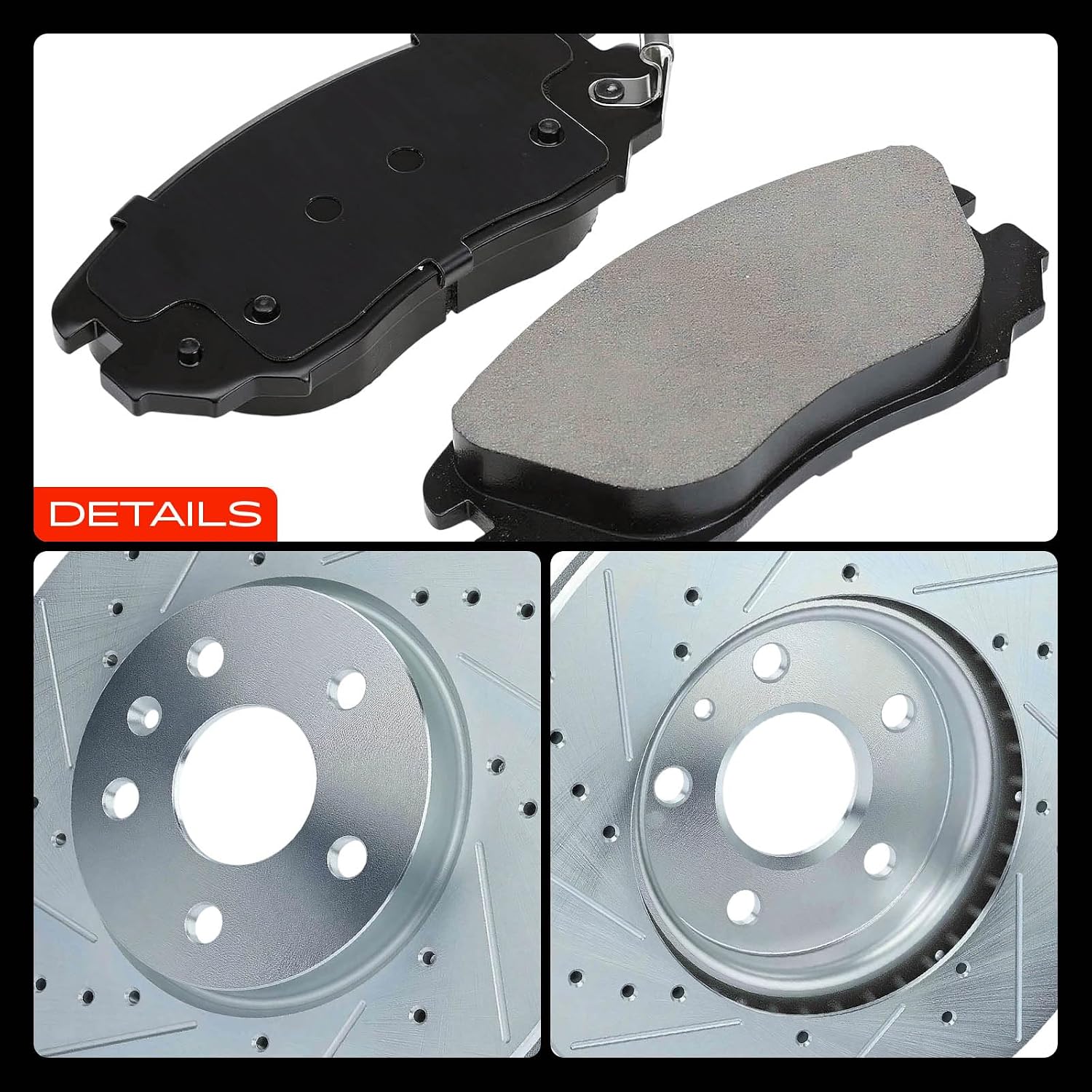A-Premium Front and Rear Drilled and Slotted Disc Brake Rotors + Ceramic Pads Kit Compatible with Select Buick, Chevy and Saab Models - Allure, LaCrosse, Regal, Impala, Malibu, Malibu Limited, 9-5