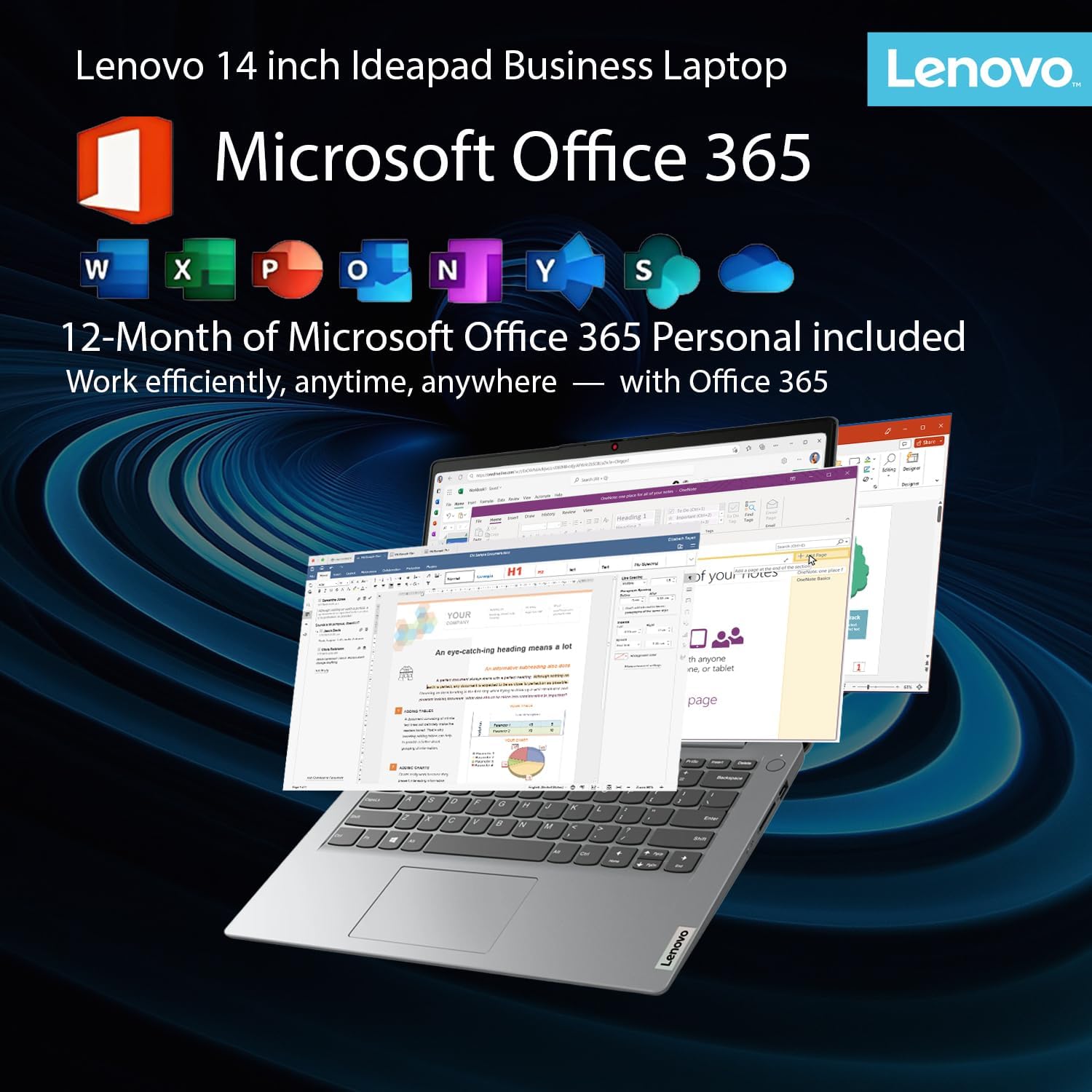 Lenovo IdeaPad Laptop with Microsoft Office, Intel High Performance CPU, 11 Hour Battery, SD-Card Reader, Webcam + USB-C, WOWPC Recovery USB, Windows 11 (20GB RAM | 1152GB SSD)