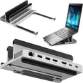 7 Port USB-C 14' Laptop Stand with Dual Display Docking Station, Tablet Holder Hub, Vertical Storage Desk Organizer/HDMI 8K30Hz, USB-A 5Gbps, Ethernet 1Gbps, 100W Power Delivery, Space Gray