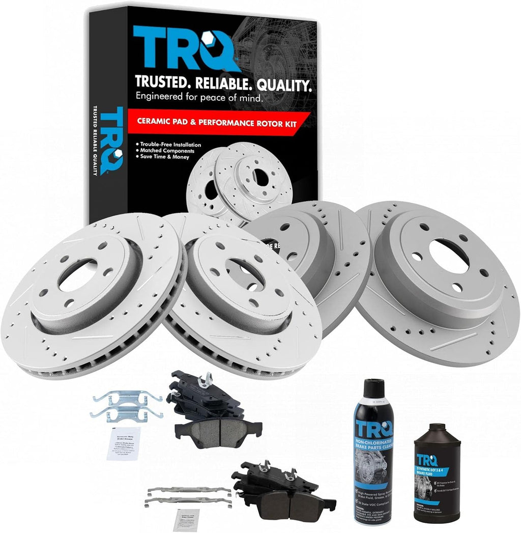 TRQ Front and Rear Performance Brake Pad & Rotor Kit, with Chemical Kit Ceramic Vented Premium G-Coated Compatible with 2012-2020 Dodge Durango Jeep Grand Cherokee