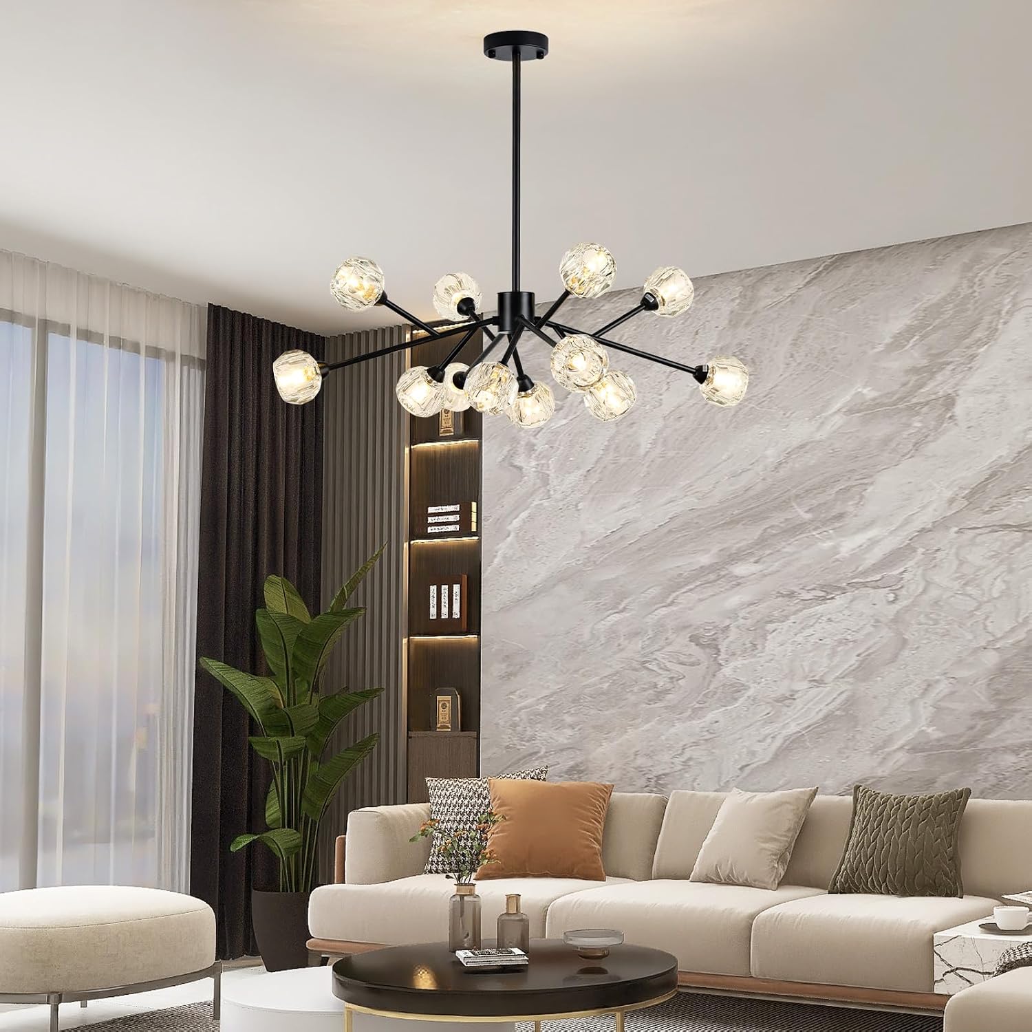 Weesalife Sputnik Chandeliers for Dining Room Light Fixture Over Table, Modern Crystal Chandeliers, 12 Lights Black Lighting Fixtures for Living Room Bedroom Kitchen Island Bar