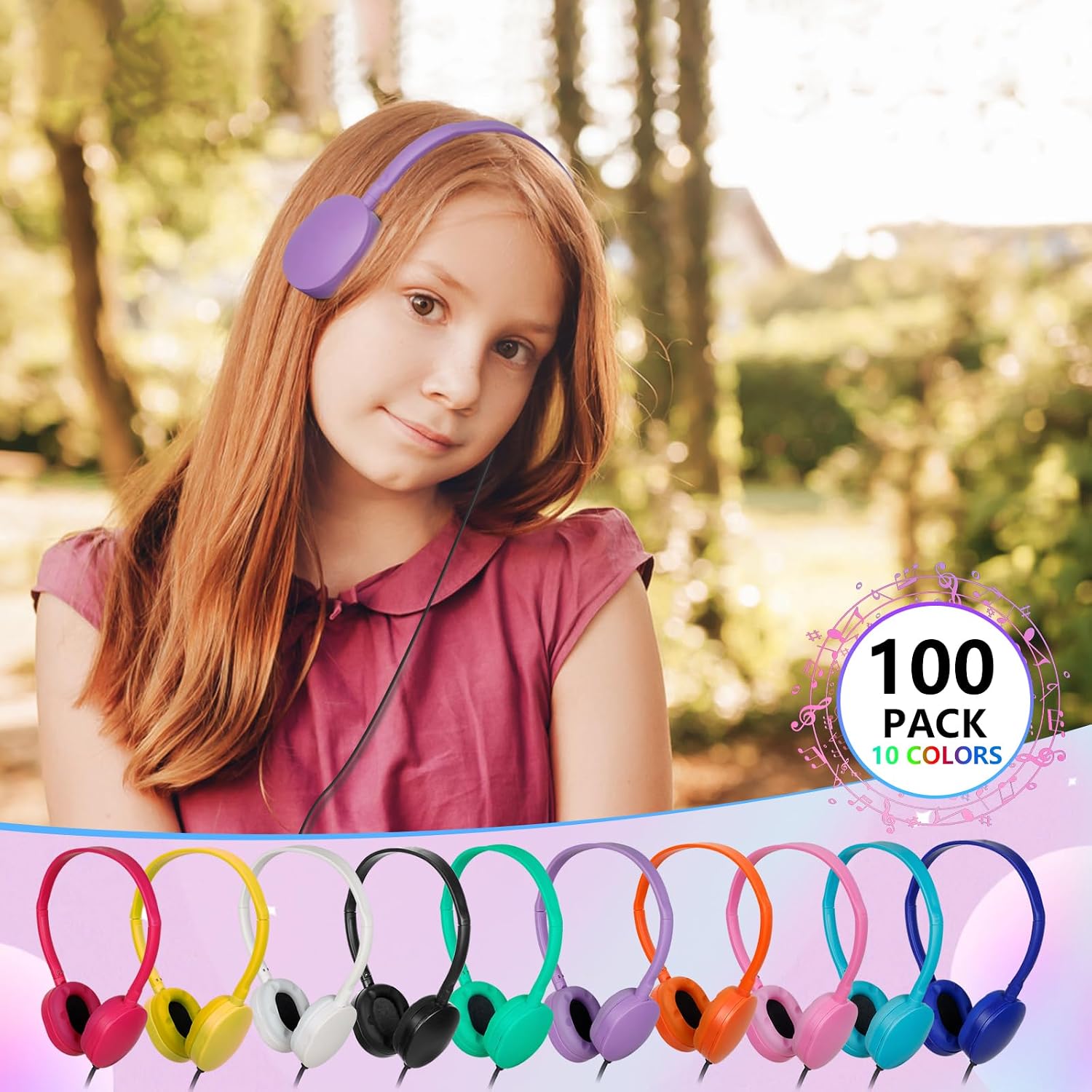 Classroom Kids Headphones Bulk 100 Pack Class Set of Headphones for Students Children Boys Girls Teen Adult,Group Learning, Computer Lab, Library, Online Lesson and Testing (10 Colors)