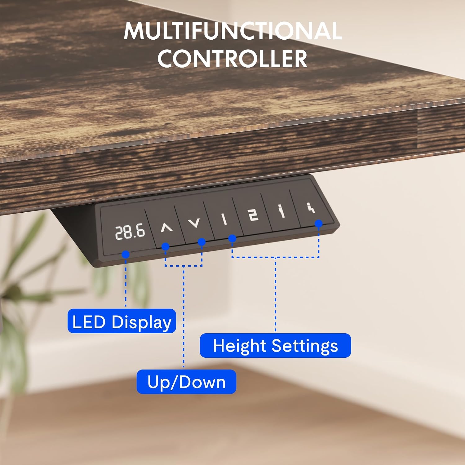 FLEXISPOT EN2 Whole-Piece Standing Desk with Clamp Power Strip, 55 x 28 Electric Stand Up Height Adjustable Desk with Cable Management (Black Frame + 55' Rustic Brown Desktop, 2 Packages)