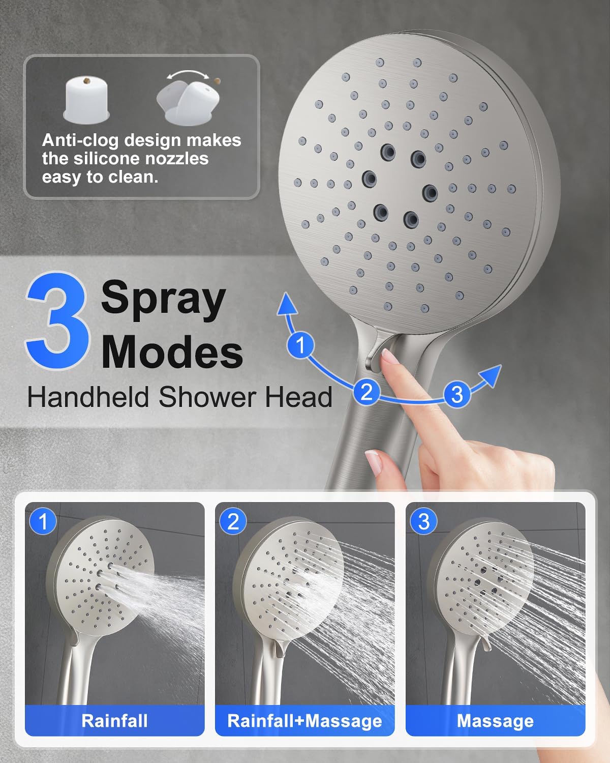 Iriber Shower System with handheld, bathroom Round Dual Shower Heads Faucet Set with Push Button Diverter, Brushed Nickel Shower Mixer Valve Trim Kit (Valve Included)