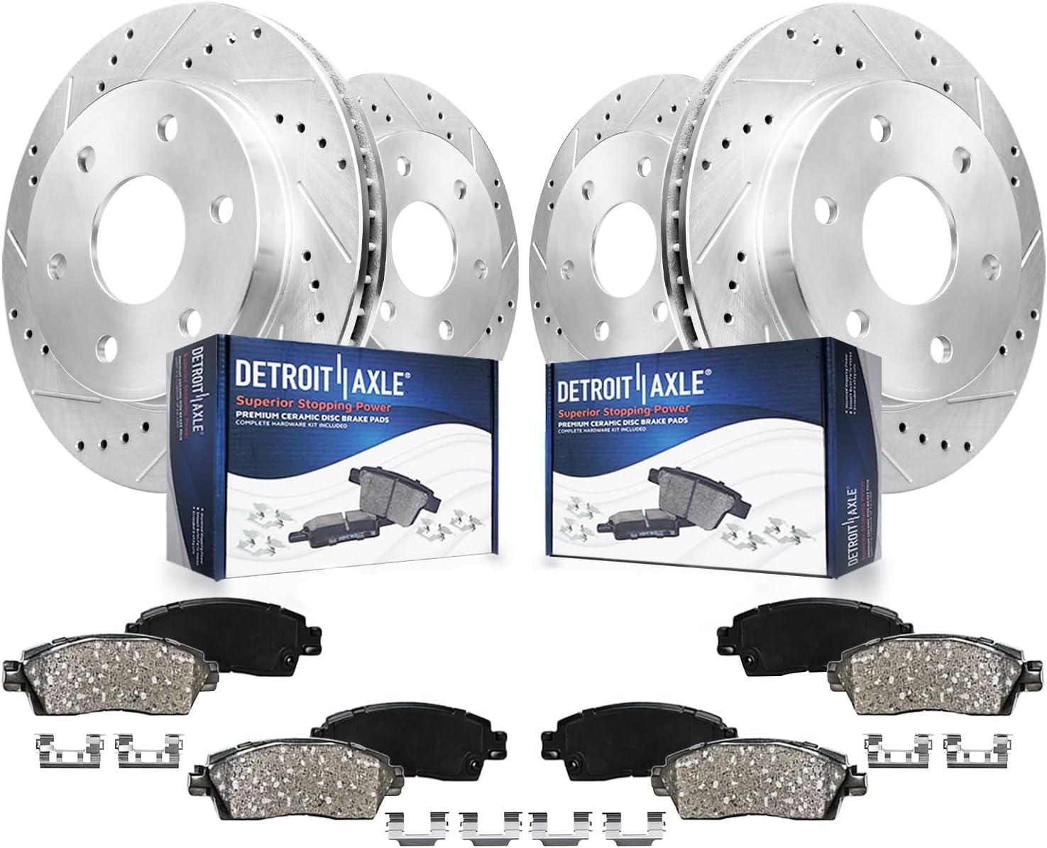 Detroit Axle - Brake Kit for Chevy Trailblazer EXT SSR Buick Rainier GMC Envoy XL Saab 9-7X, Drilled & Slotted Brakes Rotors Ceramic Brake Pads Replacement: 12.80' inch Front and Rear Rotor