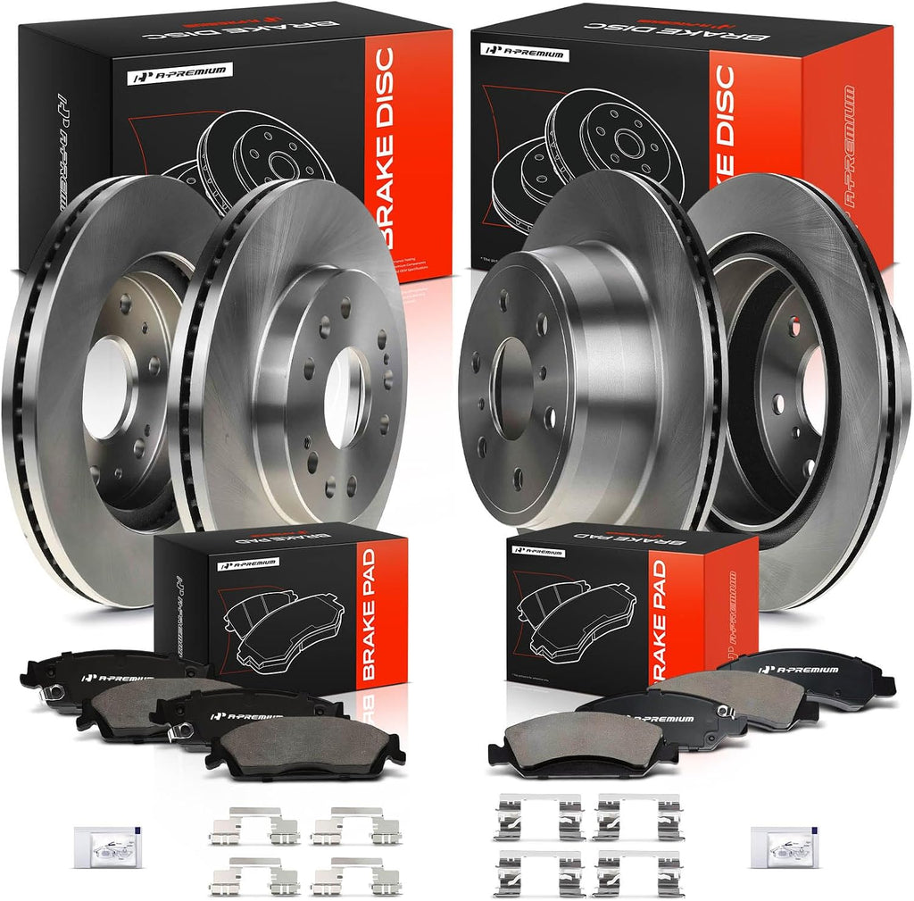 A-Premium Front and Rear Vented Disc Brake Rotors + Ceramic Pads Kit Compatible with Select Chevy, GMC and Cadillac Models - Silverado 1500, Sierra 1500, Escalade (ESV/EXT), Avalanche, Tahoe, Yukon