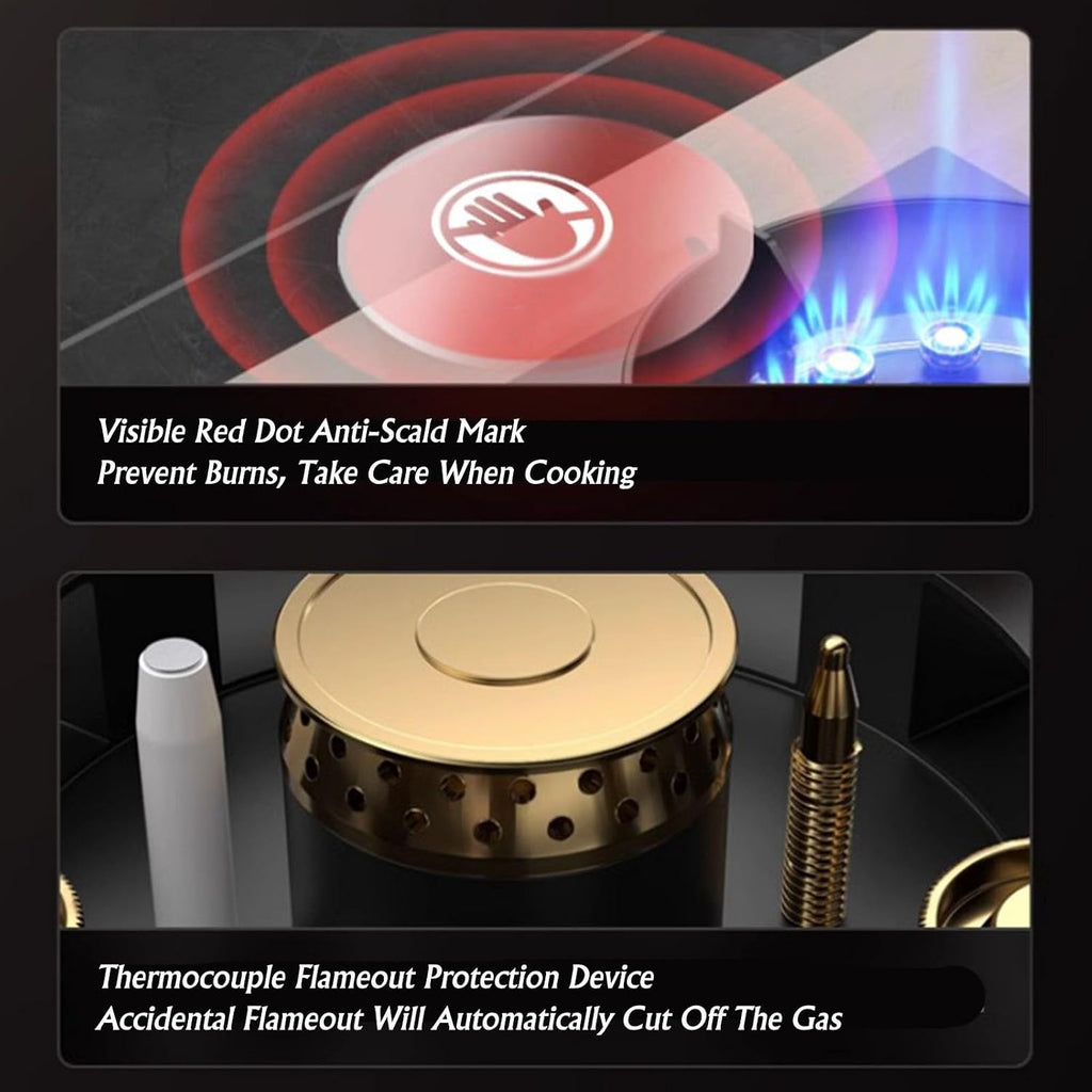 Gas Cooktop,17742 BTU Two Burners,Tempered Glass Tabletop/built-in Dual-purpose Gas Stove,Suitable for Apartments,Indoor (Size : LPG)