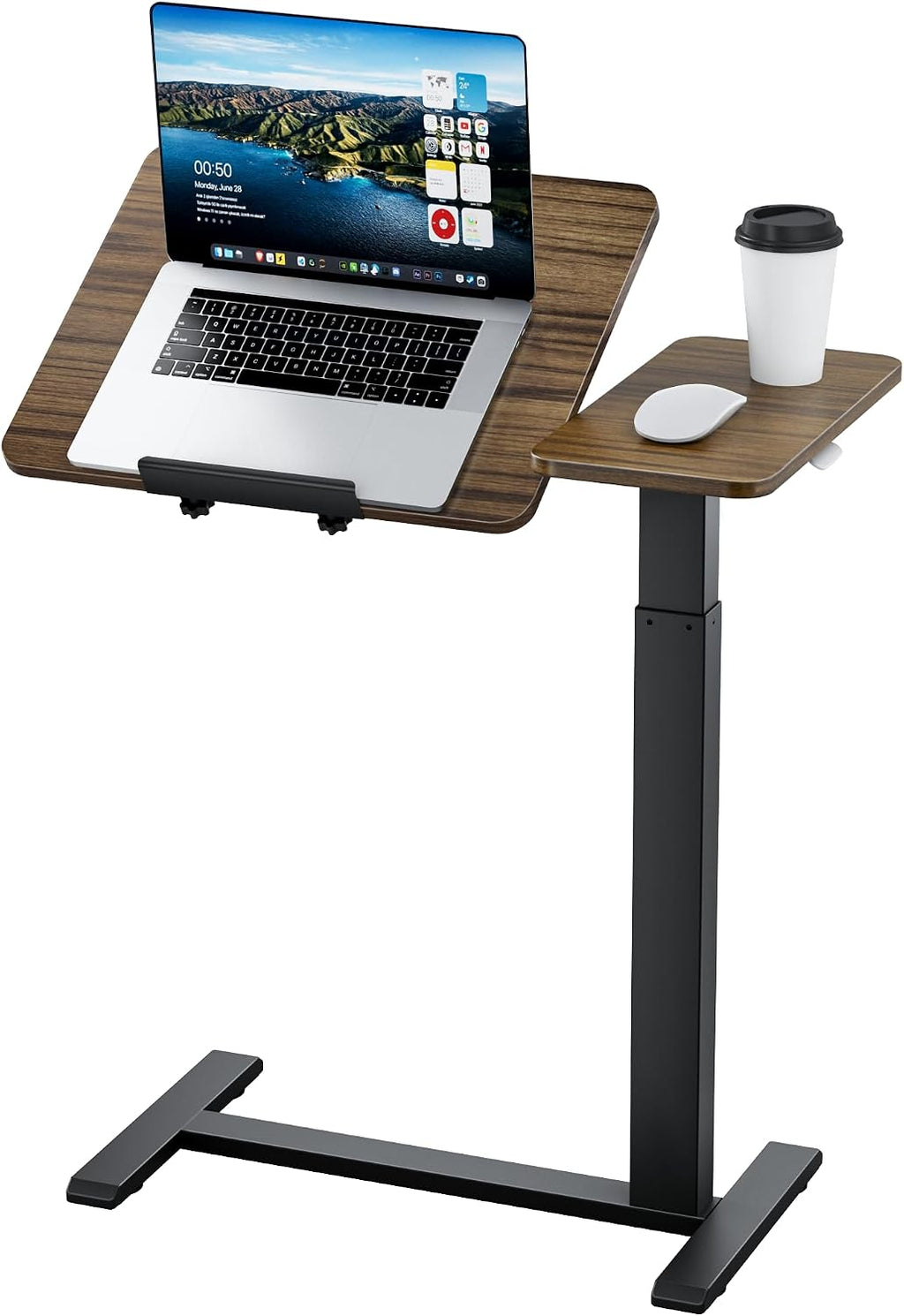 Ywin Medical Adjustable Tilt Overbed Bedside Table with Wheels, Swivel Portable Tray Table (27.6' W x 15.8' D), Small Standing Desk for Bedroom, Hospital, Couch, Office Use, Black Walnut