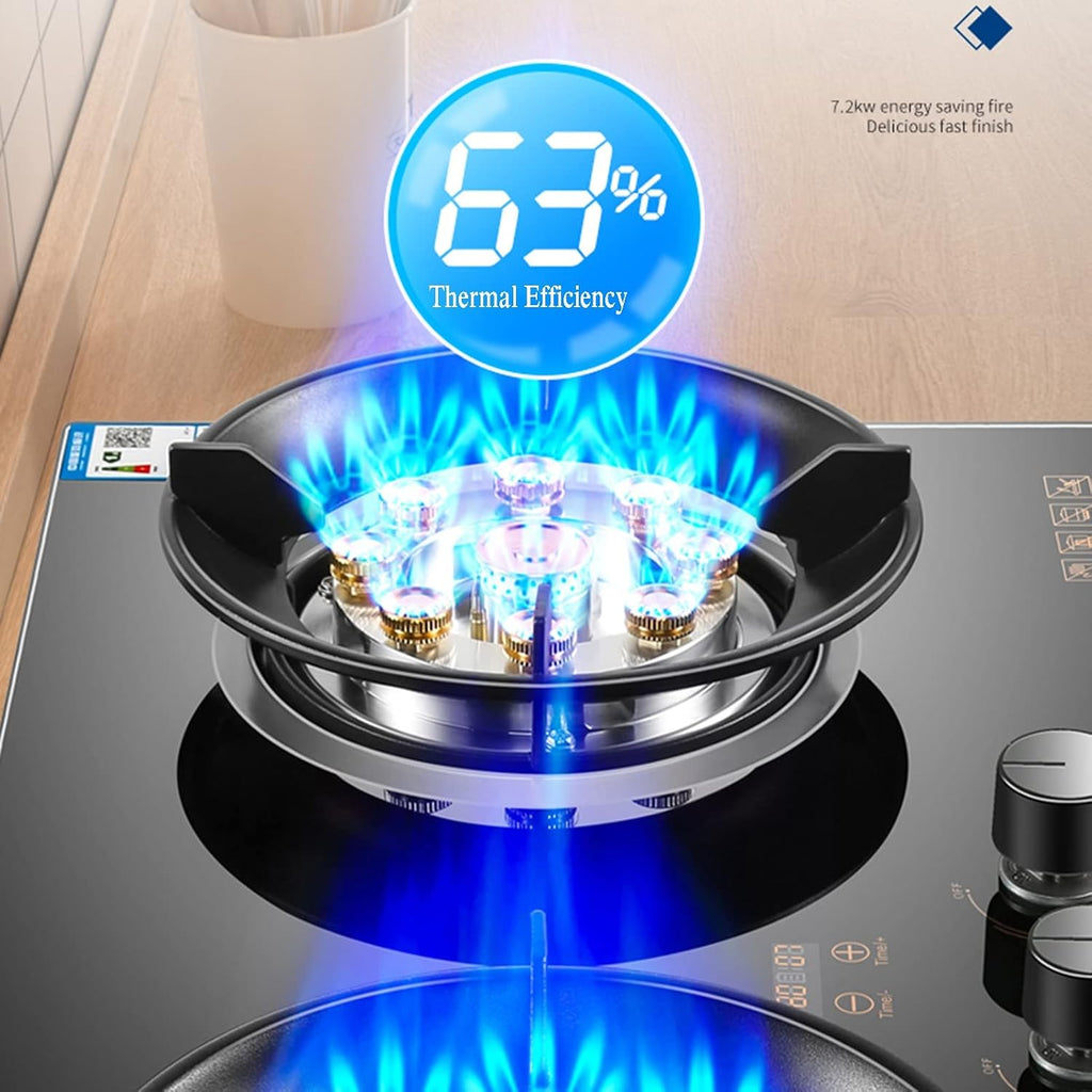 Countertop/Built-in Gas Cooktop,17742 BTU Tempered Glass Gas Cooktop 2 Burners,Flameout Protection,Suitable for Apartments,Indoor(LPG)(NG) (Size : LPG)