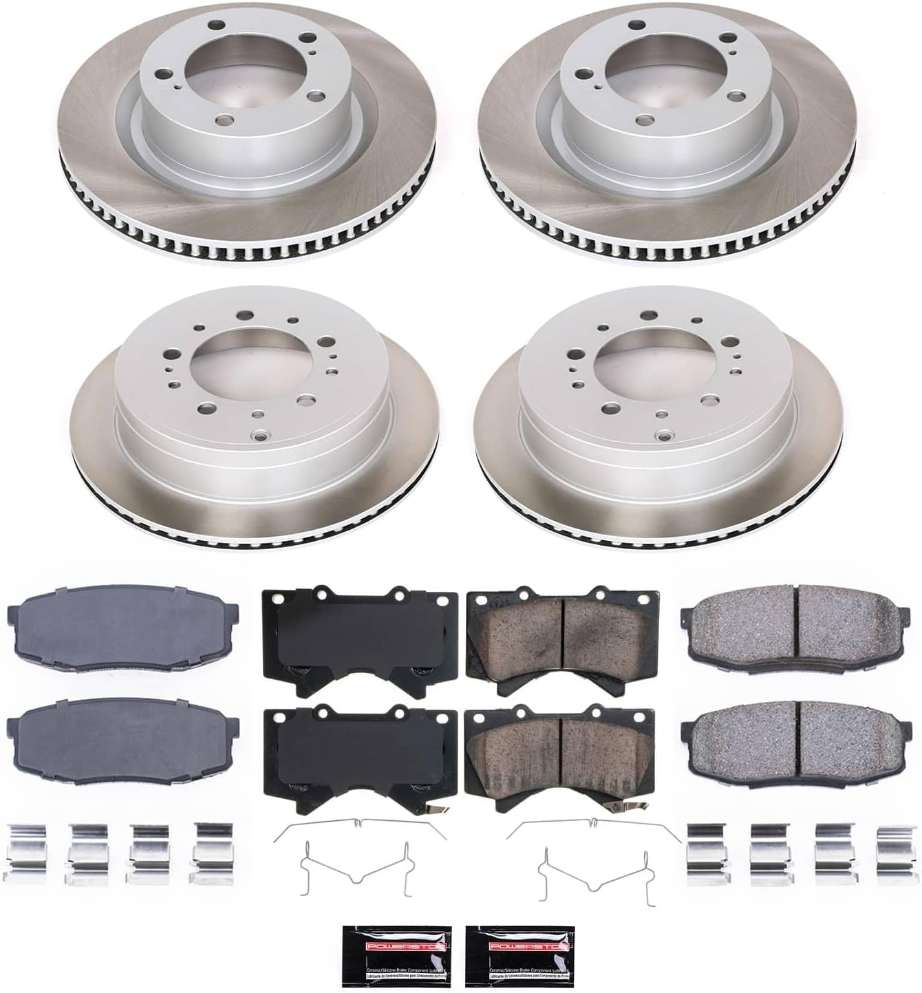 PowerStop Front and Rear Brake Kit for Lexus LX570 2016-21 |Toyota Land Cruiser 2016-21 |Sequoia 2008-22 |Tundra 2007-21 - Ceramic Brake Pads + Semi Coated Rotors Replacement, SC2813