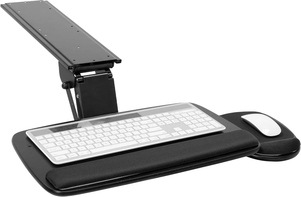 Mount-It! Under Desk Keyboard Tray, Adjustable Slide-Out Keyboard & Mouse Platform, 20.5' W × 11' D, Ergonomic Wrist Rest, Tilt & Swivel, Heavy-Duty Bolt-On Keyboard Drawer for Home Office, Black