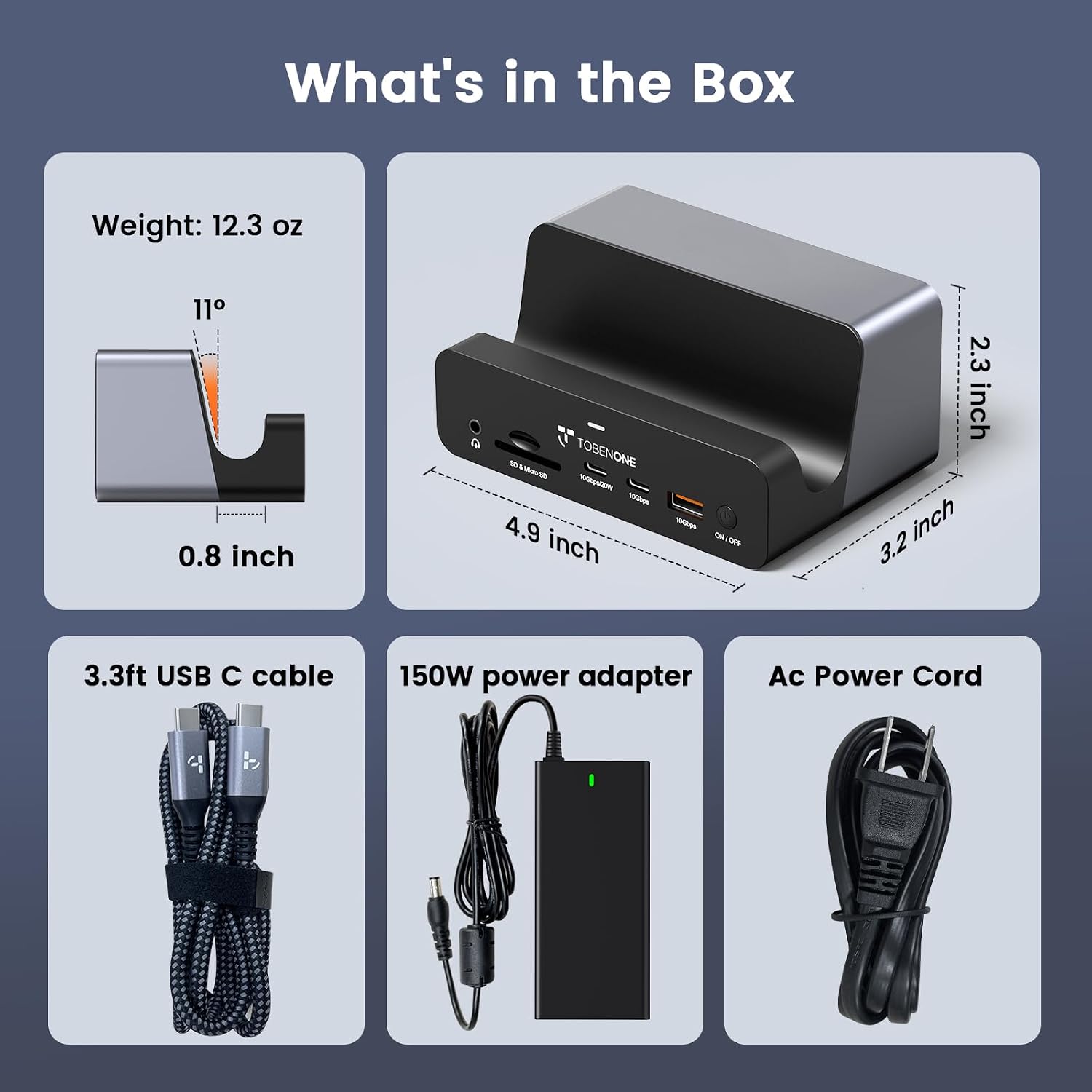TobenONE 18-in-1 Triple 4K@60Hz Monitor Docking Station with 150W Power Supply, USB C Laptop Docking Station Stand(Single 4K@144Hz), 2.5Gbps Ethernet, 2 HDMI & DP, 8 USB, for Windows&ChromeOS