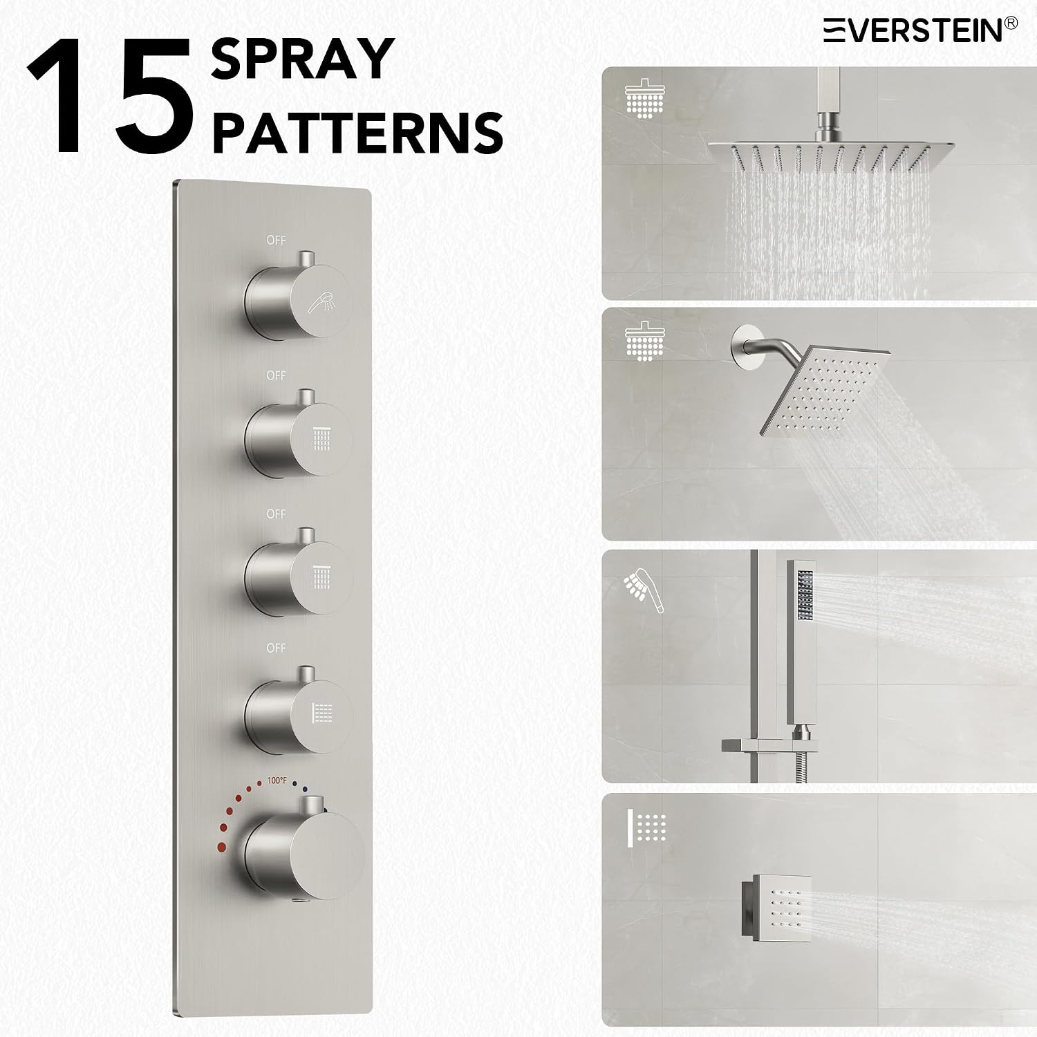 16 Inch Rainfall Shower System for Bathroom with Valve, Dual Rainfall Shower Head Faucet with 6 Body Jets (Brushed Nickel)