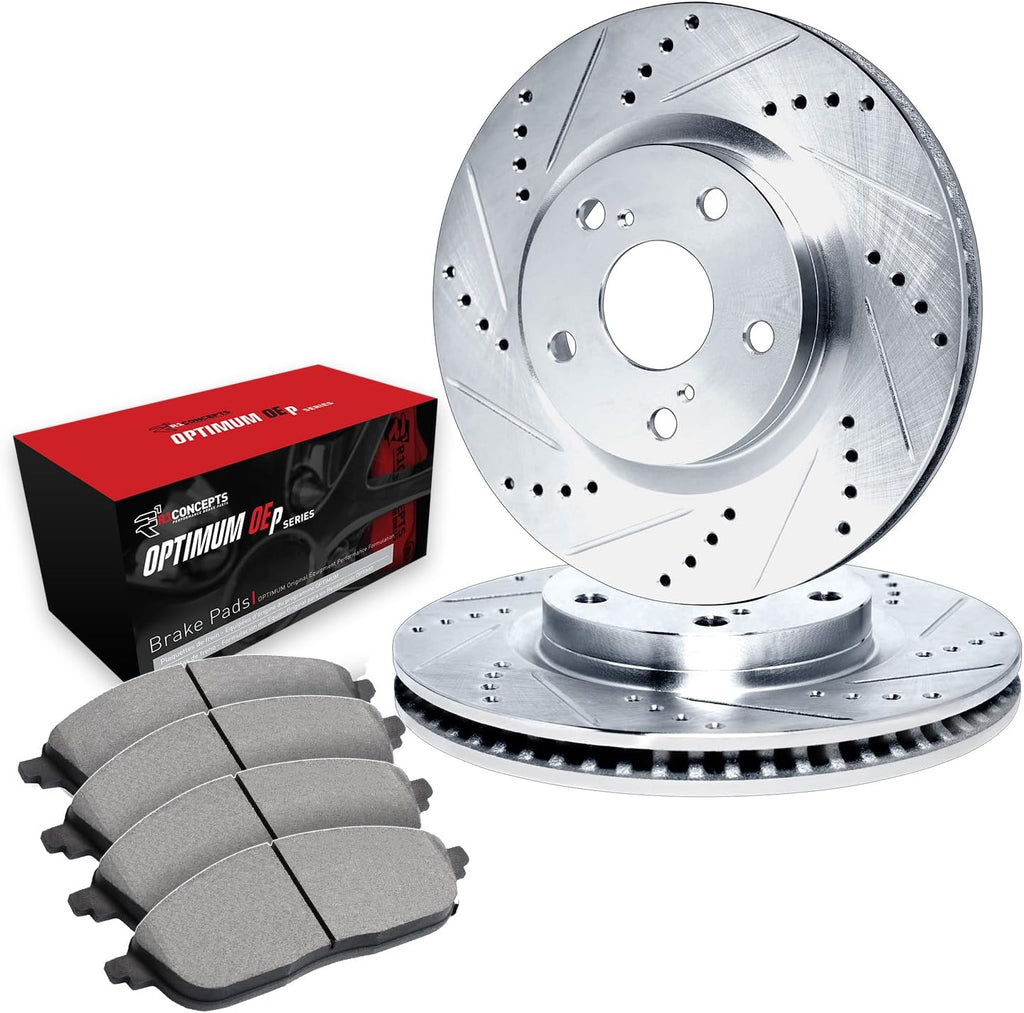 R1 Concepts Front Brake Kit Fits 2018-2020 BMW X3; 2019-2020 BMW X4| Optimum Oep Brake Pads and Drilled Slotted Brake Rotors| 13.0' Front