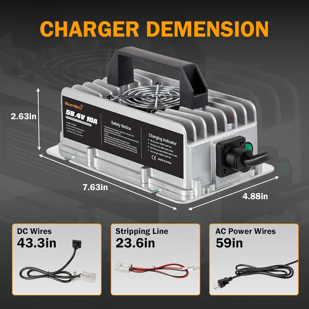 Enjoybot 48V 65Ah LiFePO4 Lithium Battery Self Heating with 58.4V 10A Charger, Built-in 120A BMS and Bluetooth, 10-Year Lifetime, Peak Current 500A for Golf Cart RV Camper Solar
