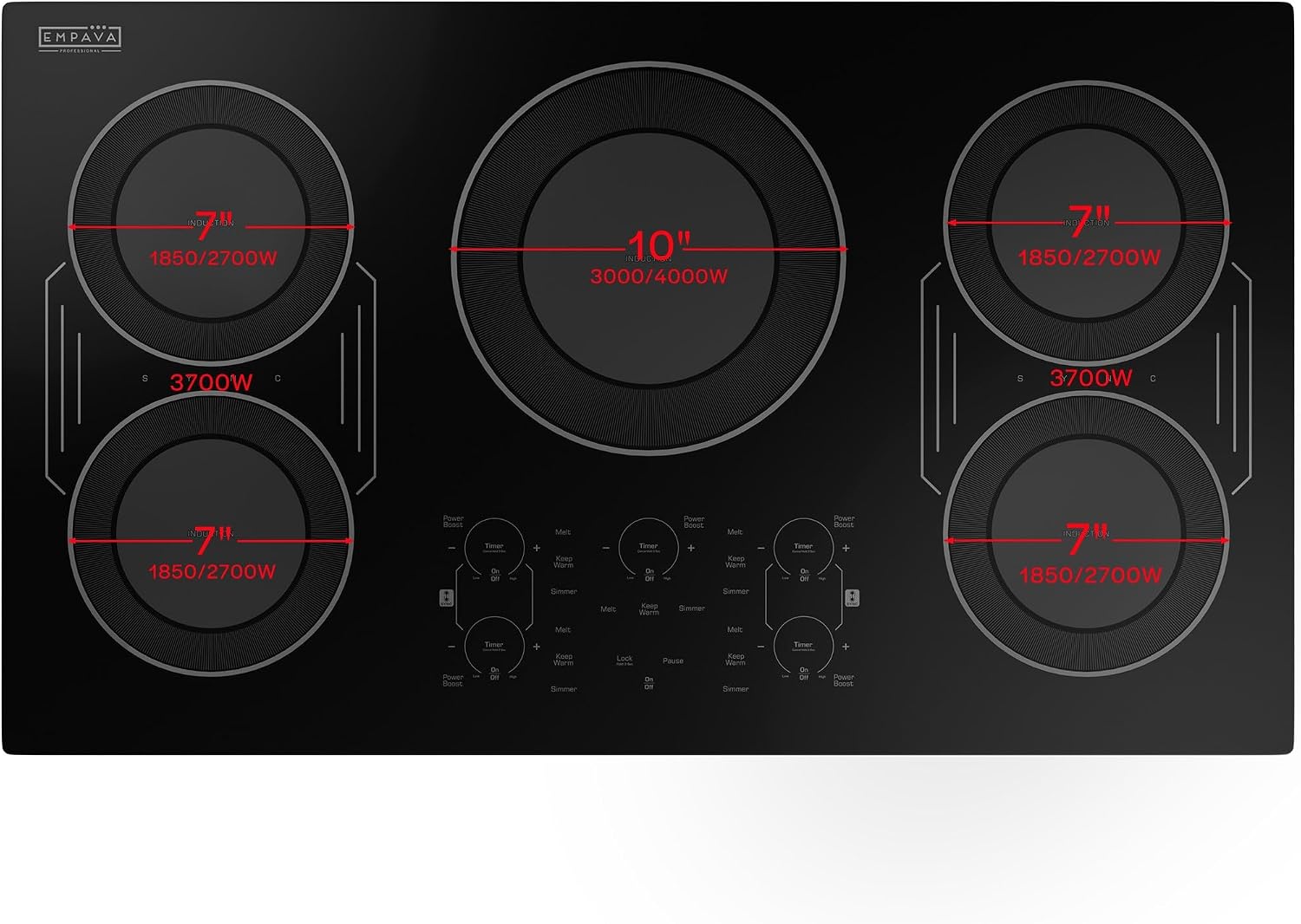 Built-in Electric Induction 36 Inch, Bridge-SYNC Element Auto RapidHeat, 3 Preset Modes, Pan Sensor, Hardwired 208~240V, 50A, Black Vitro Ceramic Glass