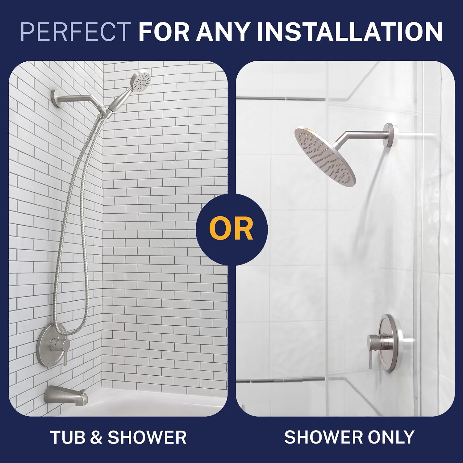 HammerHead Showers Solid Metal Single-Handle Trim Kit with Rough-In Shower Valve, Volume and Temperature Control, Pressure Balance, Brushed Nickel