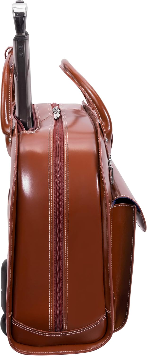 McKlein EDGEBROOK, Top Grain Cowhide Leather, 15' Leather Vertical Wheeled Ladies' Laptop/Computer & Tablet Business Briefcase Bag/Women's Rolling Overnight Travel Bag, Removable trolley case