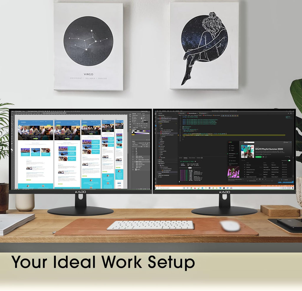 Kado Dual Monitor Setup - 2-Pack 24' 1920x1080 Computer Monitor 75Hz VESA Mount HDMI Office Gaming Built-in Speakers (E24 Dual Series)