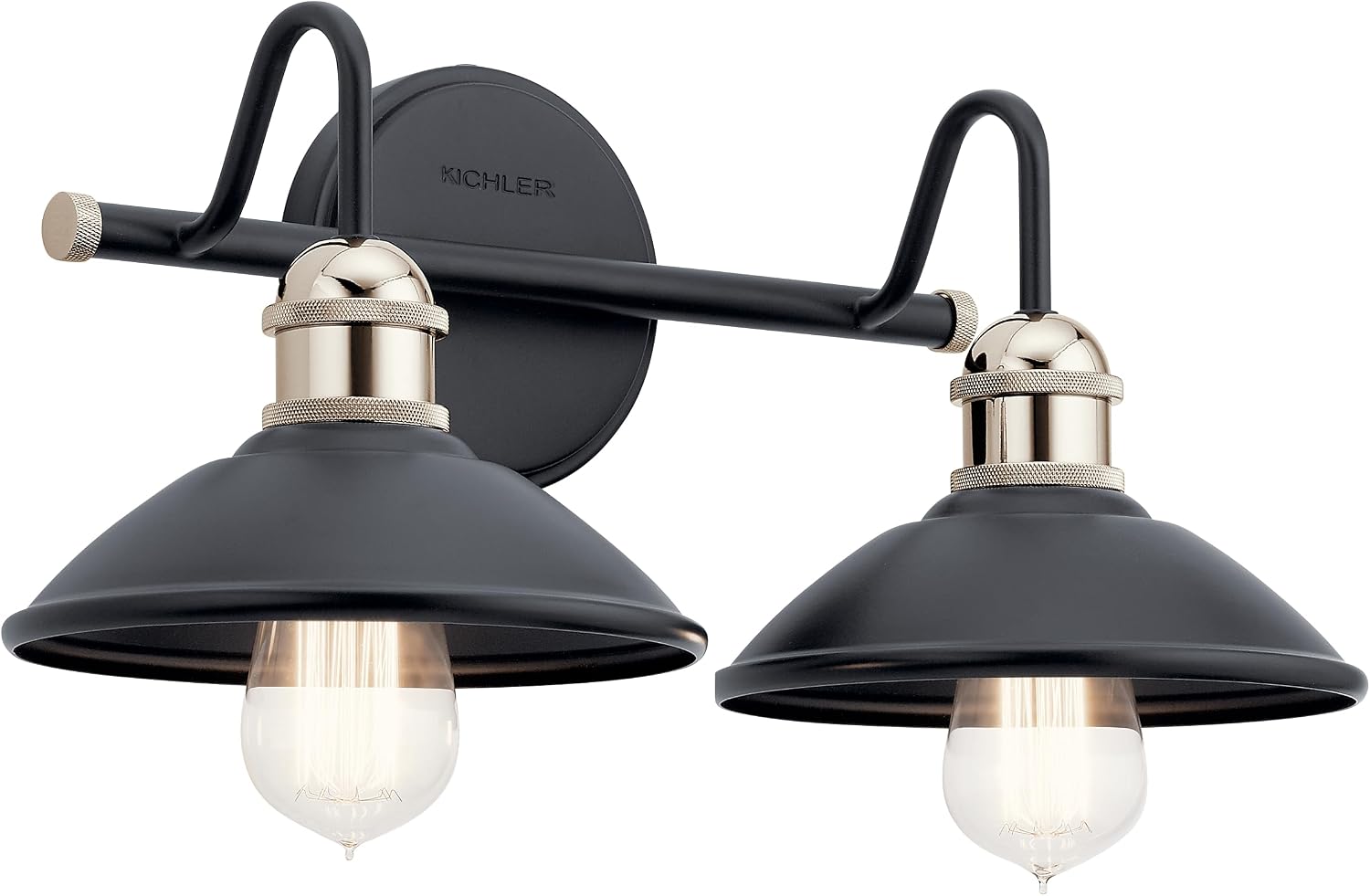 Kichler Clyde 2-Light Bathroom Vanity Light Fixture with Vintage Industrial Design, Black Finish for Bathrooms Over Mirror (7.25' H x 17' W x 8.25' Ext.), 45944BK