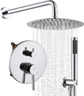 CASAINC Shower Valve and Trim Kit, 10 Inch Round 2 Functions Rain Shower Head with Handheld Spray Wall Mounted Shower System (Chrome)