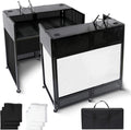 Portable DJ Booth Table, 41'L x 20'W DJ Table Stand Portable Booth Double Deck, Adjustable DJ Facade Station with White & Black Scrim, Foldable Metal Frame DJ Booth Panel for Parties, Wedding, Bars