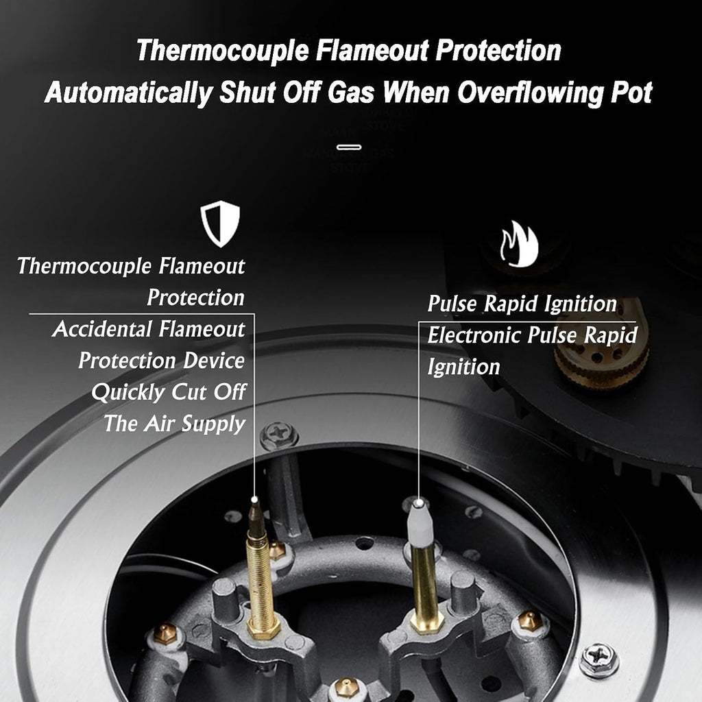 Stainless Steel Gas Stove 2 Burners, 5.2KW Built-in Gas Cooker Plug and Play, Accidental Flameout Protection Device, LPG/Natural Gas Kit(NG)
