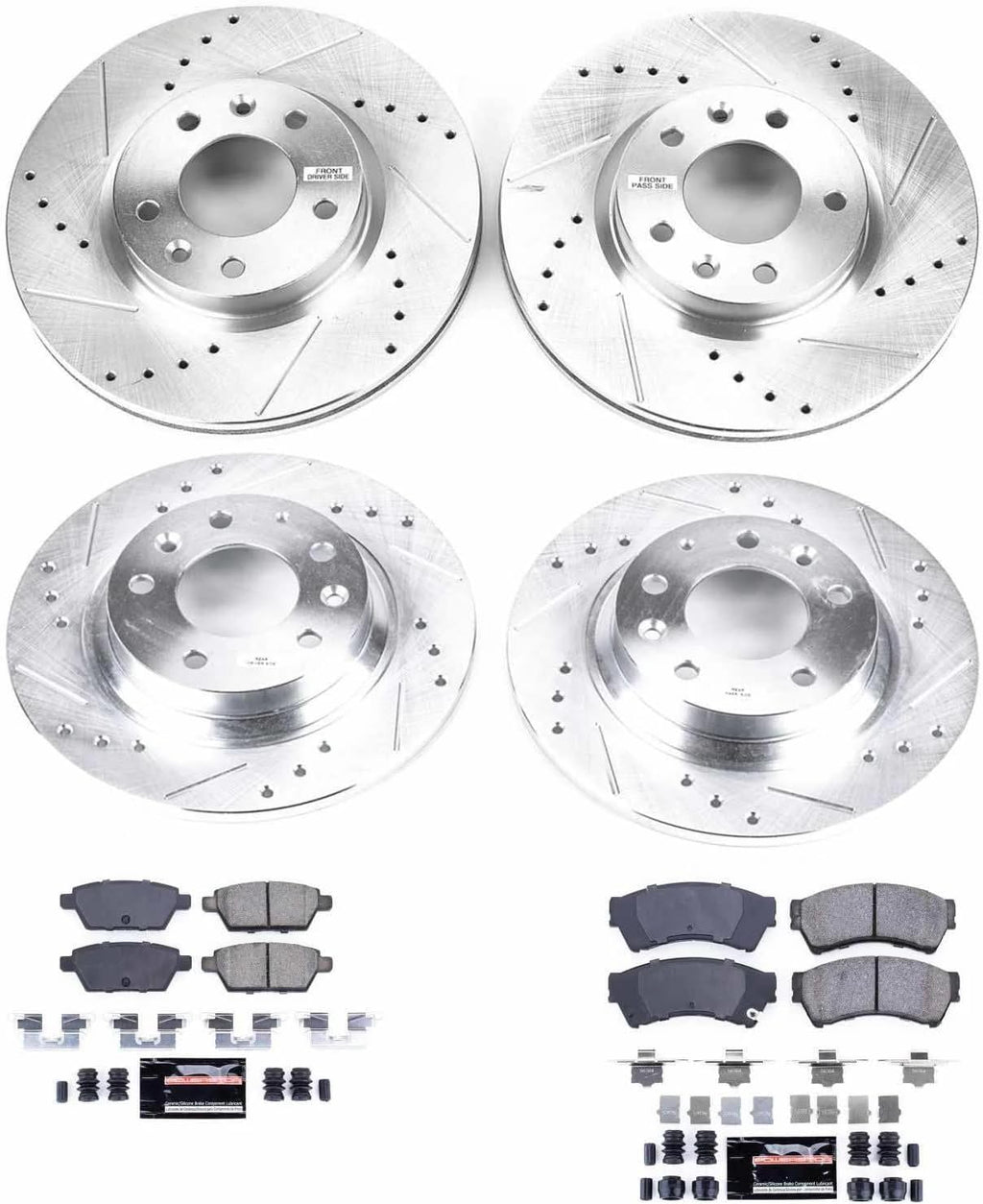 PowerStop Front and Rear Brake Kit for Ford Fusion 2006-12 |Lincoln MKZ 2007-12 |Zephyr 2006 |Mazda 6 2006-13 - Drilled and Slotted Disc Rotors with Carbon-Fiber Ceramic Brake Pads Replacement, K200