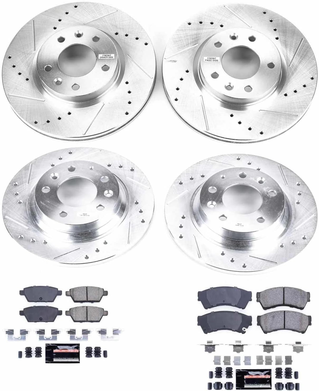PowerStop Front and Rear Brake Kit for Ford Fusion 2006-12 |Lincoln MKZ 2007-12 |Zephyr 2006 |Mazda 6 2006-13 - Drilled and Slotted Disc Rotors with Carbon-Fiber Ceramic Brake Pads Replacement, K200