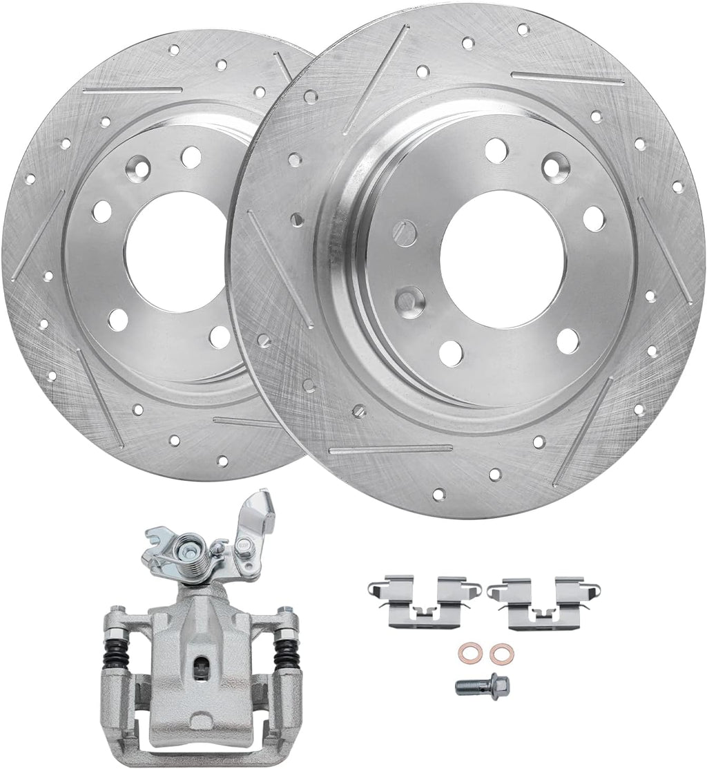 Detroit Axle - Rear Brake Kit for Ford Fusion Lincoln MKZ Zephyr Mazda 6 Mercury Milan, 11.02'' inch Drilled & Slotted Brake Rotors Brake Caliper Replacement