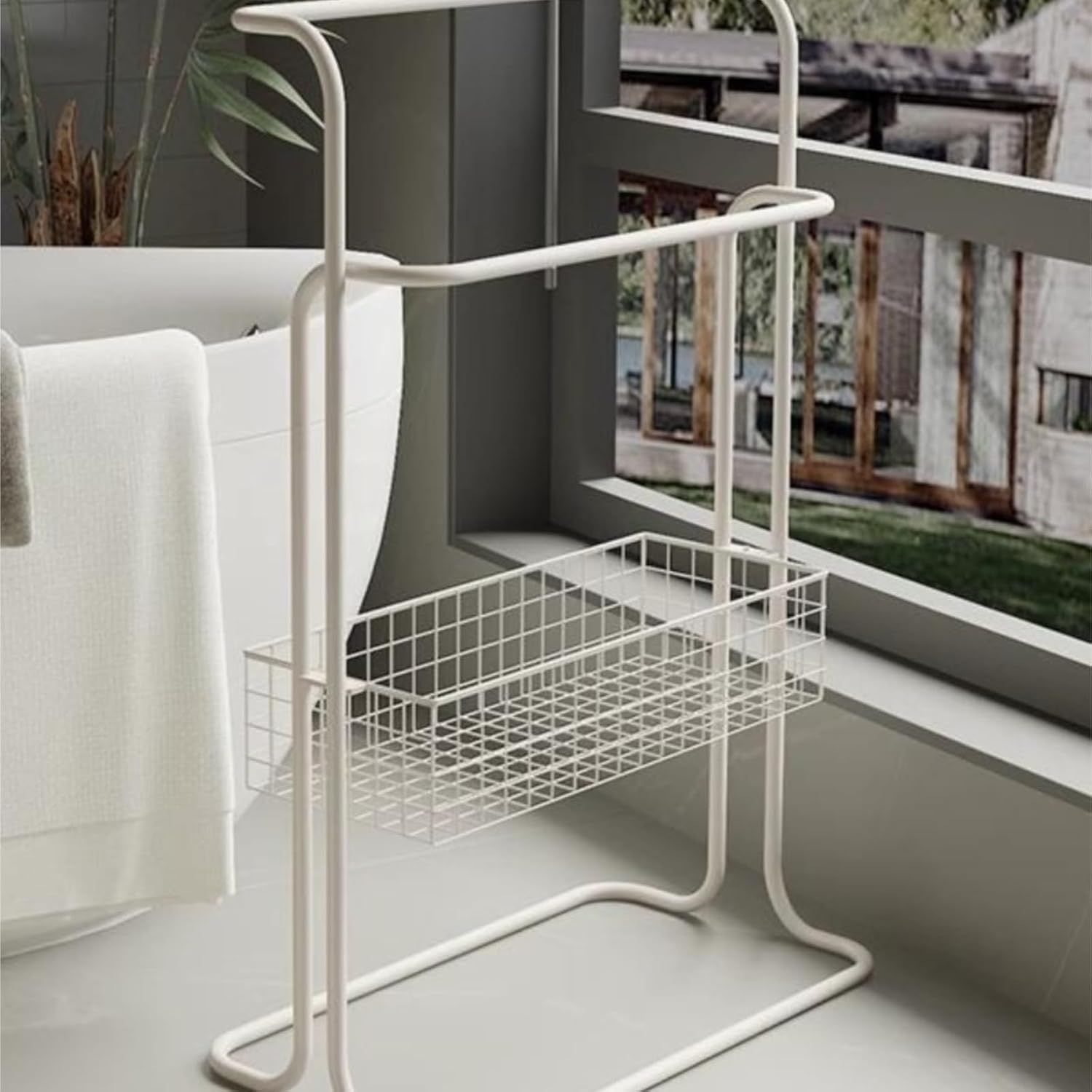 Free Standing Towel Rack, Pool Wrought Iron Towel Rack Standing Dirty Laundry Basket Bathroom Large Storage(Black)