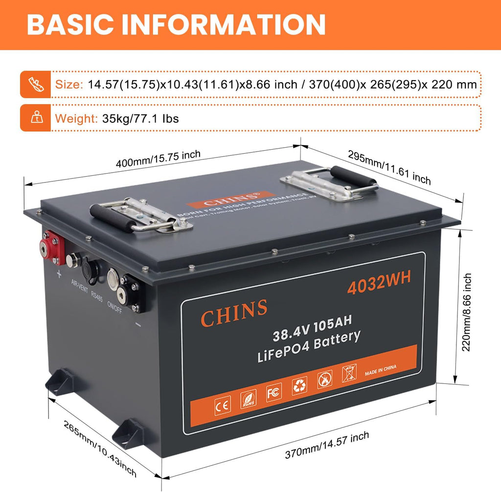 36 Volt Lithium Battery for Golf Cart, 200A BMS - 1000A Peak Current, with Touch Monitor & Mobile APP, 4000+ Cycles 36V 105AH Lithium Battery with 36V 25A Charger