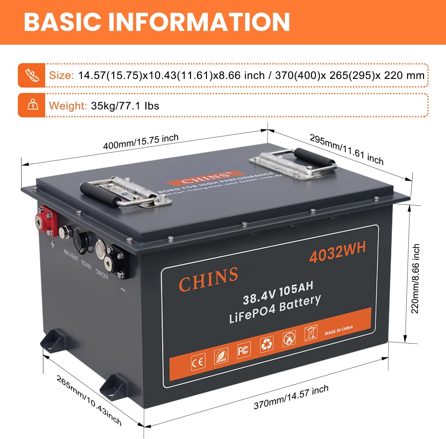 36 Volt Lithium Battery for Golf Cart, 200A BMS - 1000A Peak Current, with Touch Monitor & Mobile APP, 4000+ Cycles 36V 105AH Lithium Battery with 36V 25A Charger