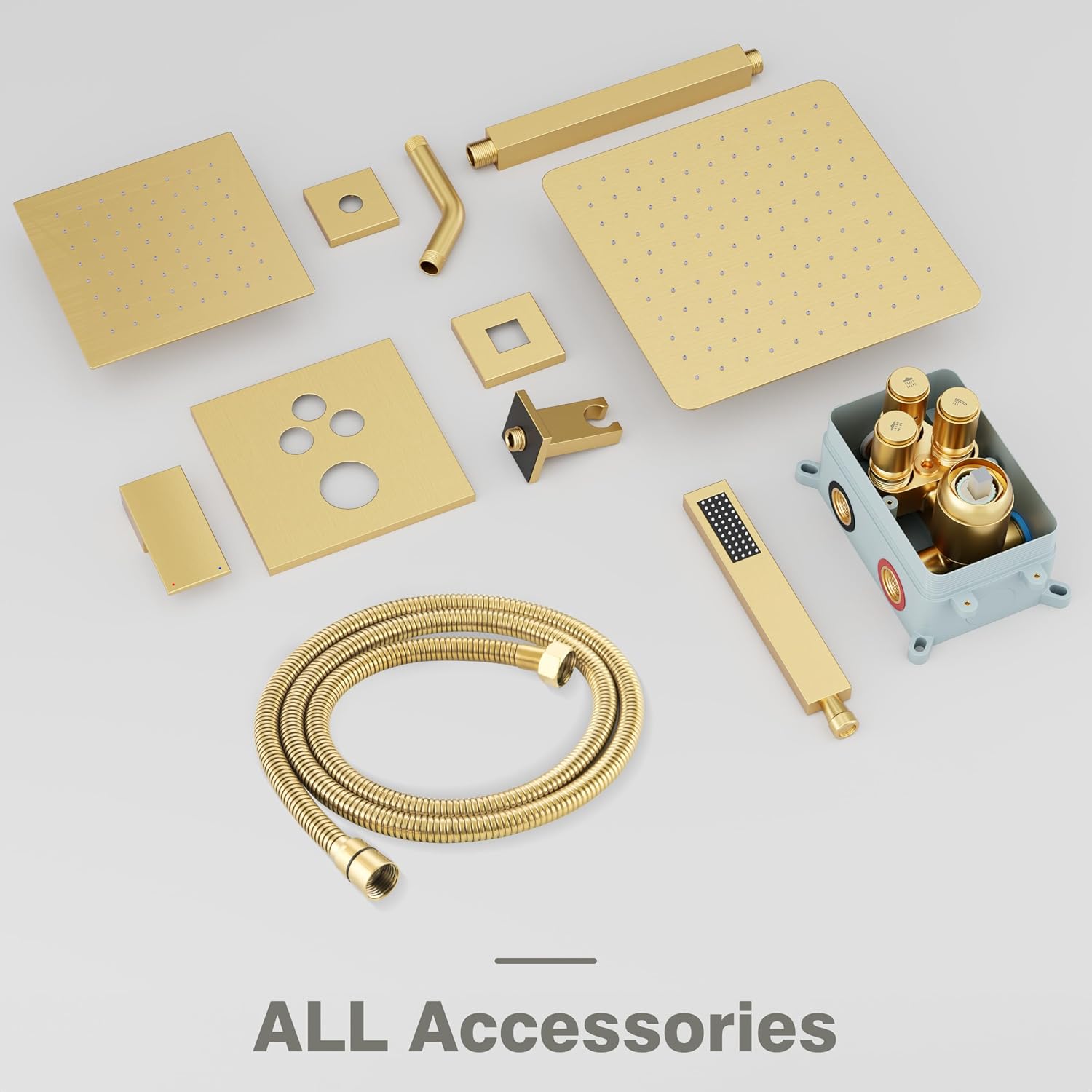 Gold Shower System, Shower Faucet Set with 3 In 1 Push Button Valve, Shower Faucet included 10' Ceiling Shower Head and 8' Wall-Mount Shower Head with Handheld Spray, Brushed Gold