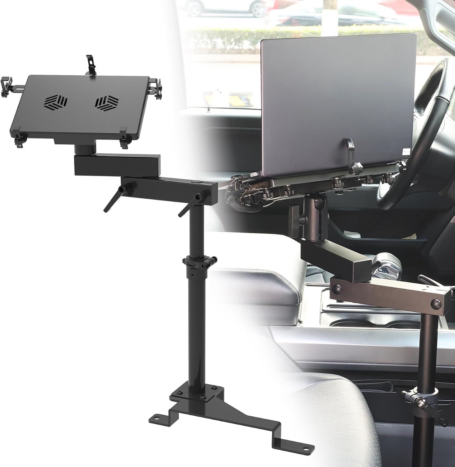 MELIPRON Truck Laptop Mount Fit for 15-25 Ford F150, 17-25 F250, F350, F550, No-Drilling Vehicle Computer Stand for Passenger Seat, Adjustable Height, 2 Built-in Cooling Fans
