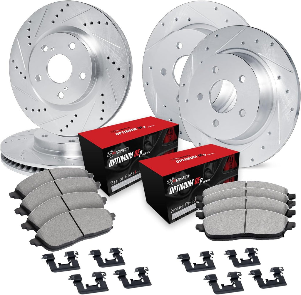 R1 Concepts Front and Rear Brake Kit Fits 2010-2015 Lexus RX350, RX450h; 2011-2020 Toyota Sienna| Optimum Oep Pads, Drilled Slotted Rotors| Hardware| 12.9' Front & 12.2' Rear