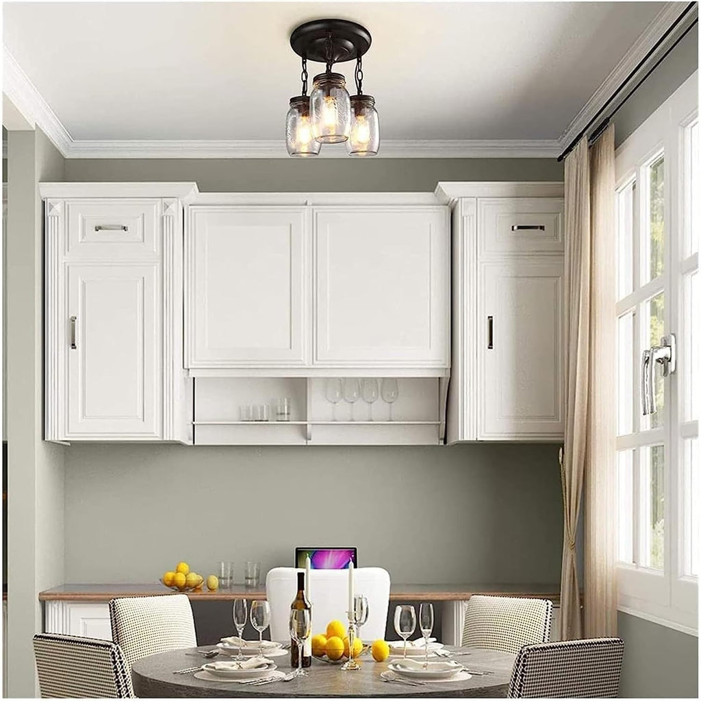 Modern Ceiling Light Industrial Glass Hanging Black Wrought Iron Pendent Lamp 3 Head Chandelier Compatible with Dining Room, Kitchen Island, Fixtures,Chandelier