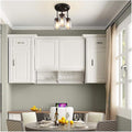 Modern Ceiling Light Industrial Glass Hanging Black Wrought Iron Pendent Lamp 3 Head Chandelier Compatible with Dining Room, Kitchen Island, Fixtures,Chandelier