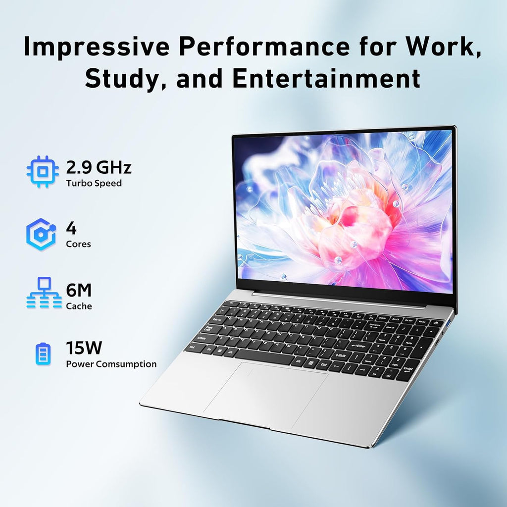 2026 Latest 15.6'' Laptop, Quad-Core Processor 2.9 GHz, 8GB RAM, 256GB SSD, 1080p Full HD Display, Backlit Keyboard, WiFi 5, BT5, Mini-HDMI, USB3.2 Gen1, TF Card Slot, Compatible with Windows 11