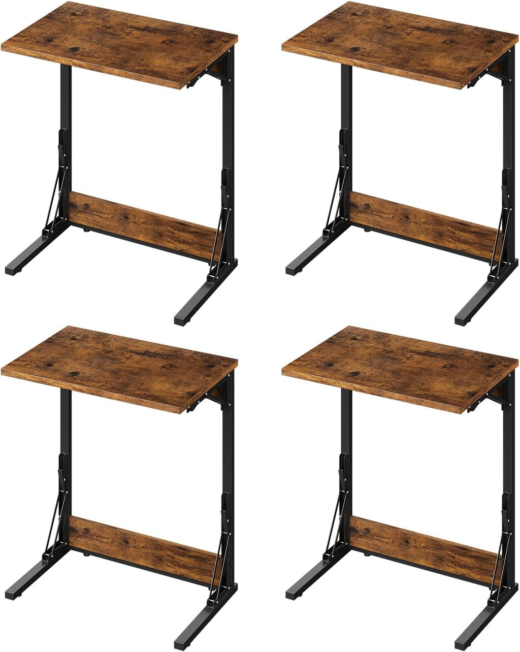 Tatub Folding TV Tray Table Set of 4, 24' Wide C-Shaped End Table for Couches, Small Sofa-Side Laptop Desk with Metal Frame for Living Room, Bedroom, Rustic-Brown